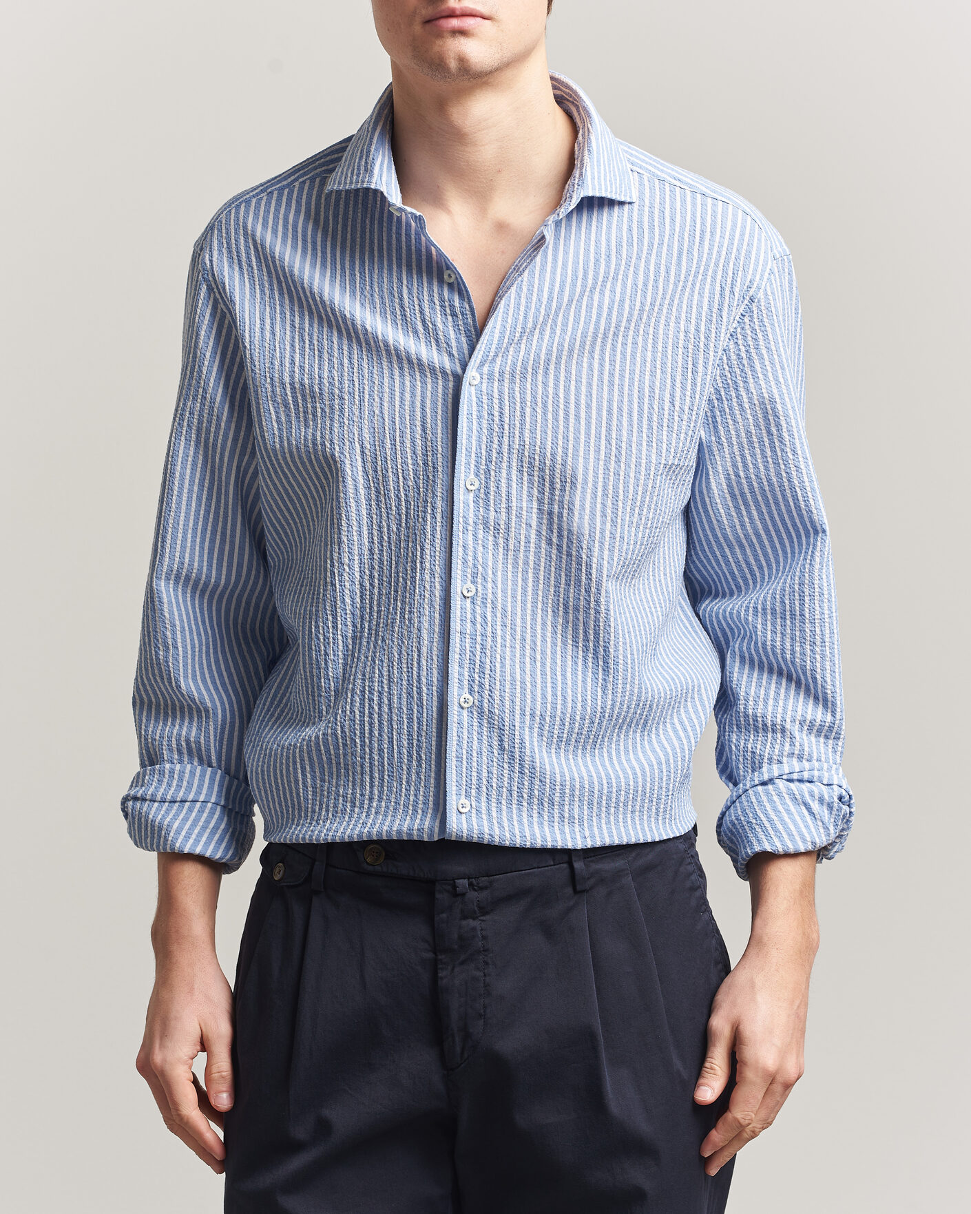 Herr | Skjortor | Stenströms | Regular Fit Striped Seersucker Shirt Blue