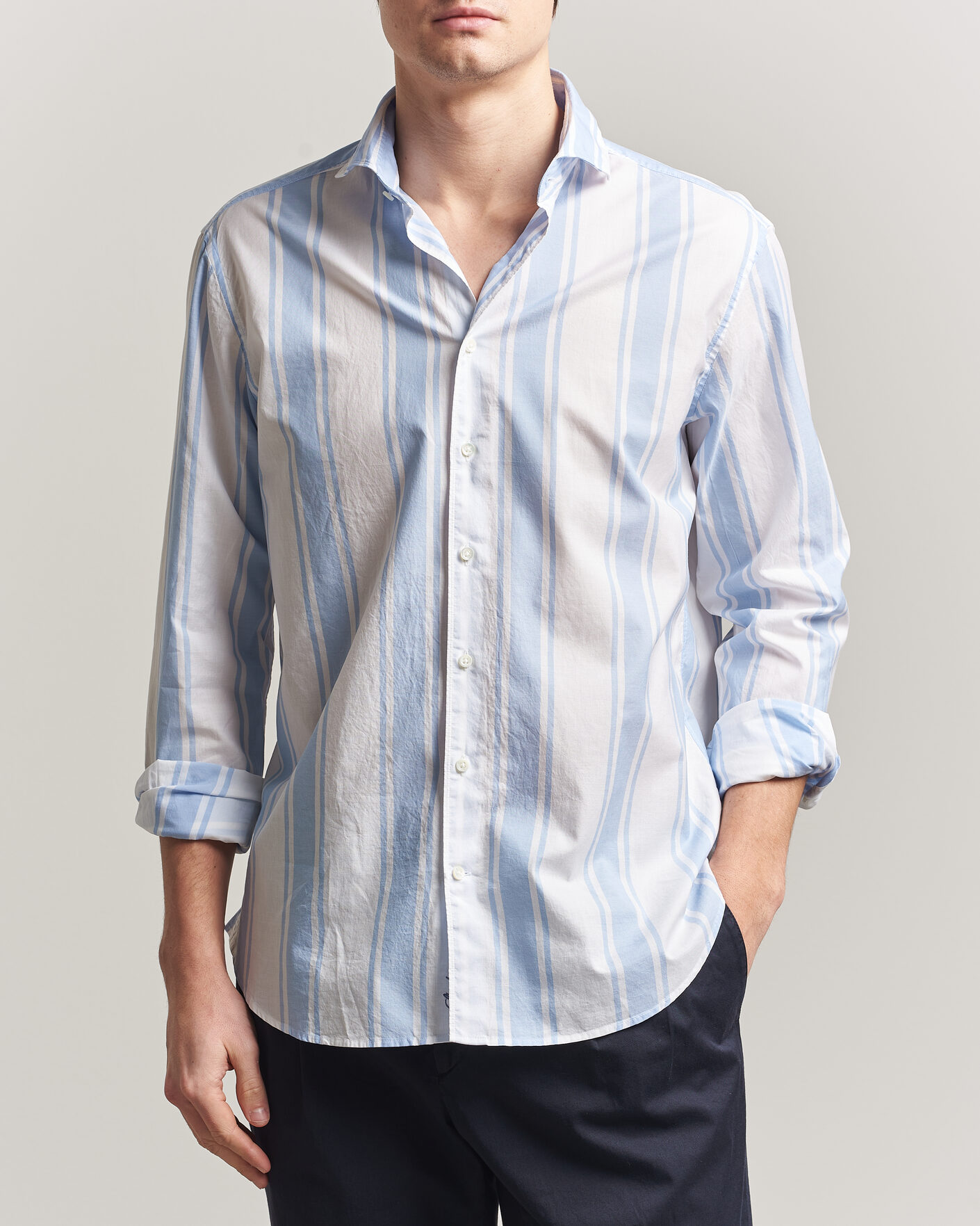 Herr | Skjortor | Stenströms | Regular Fit Thin Poplin Stripe Shirt Blue