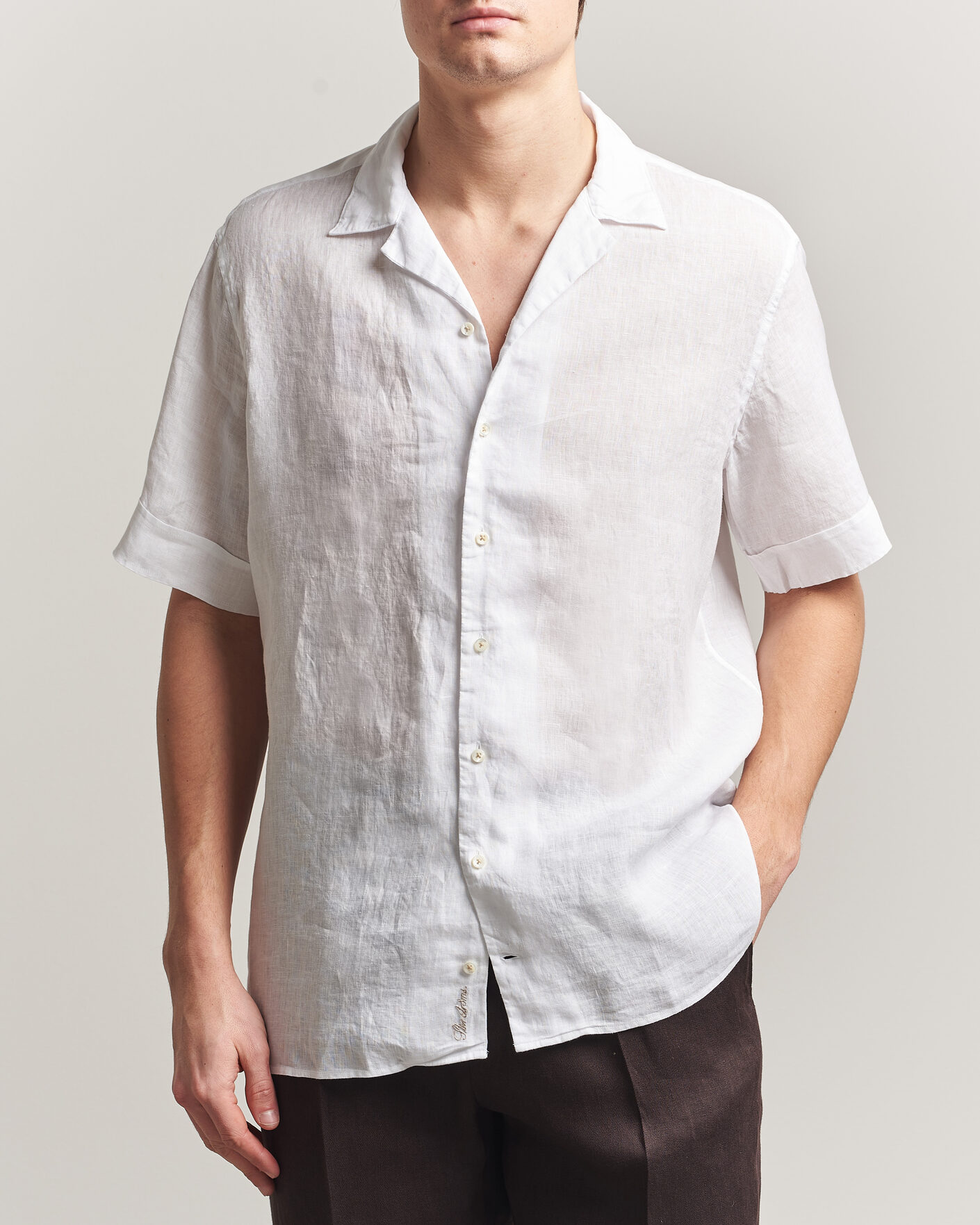 Herr | Skjortor | Stenströms | Short Sleeve Linen Shirt White