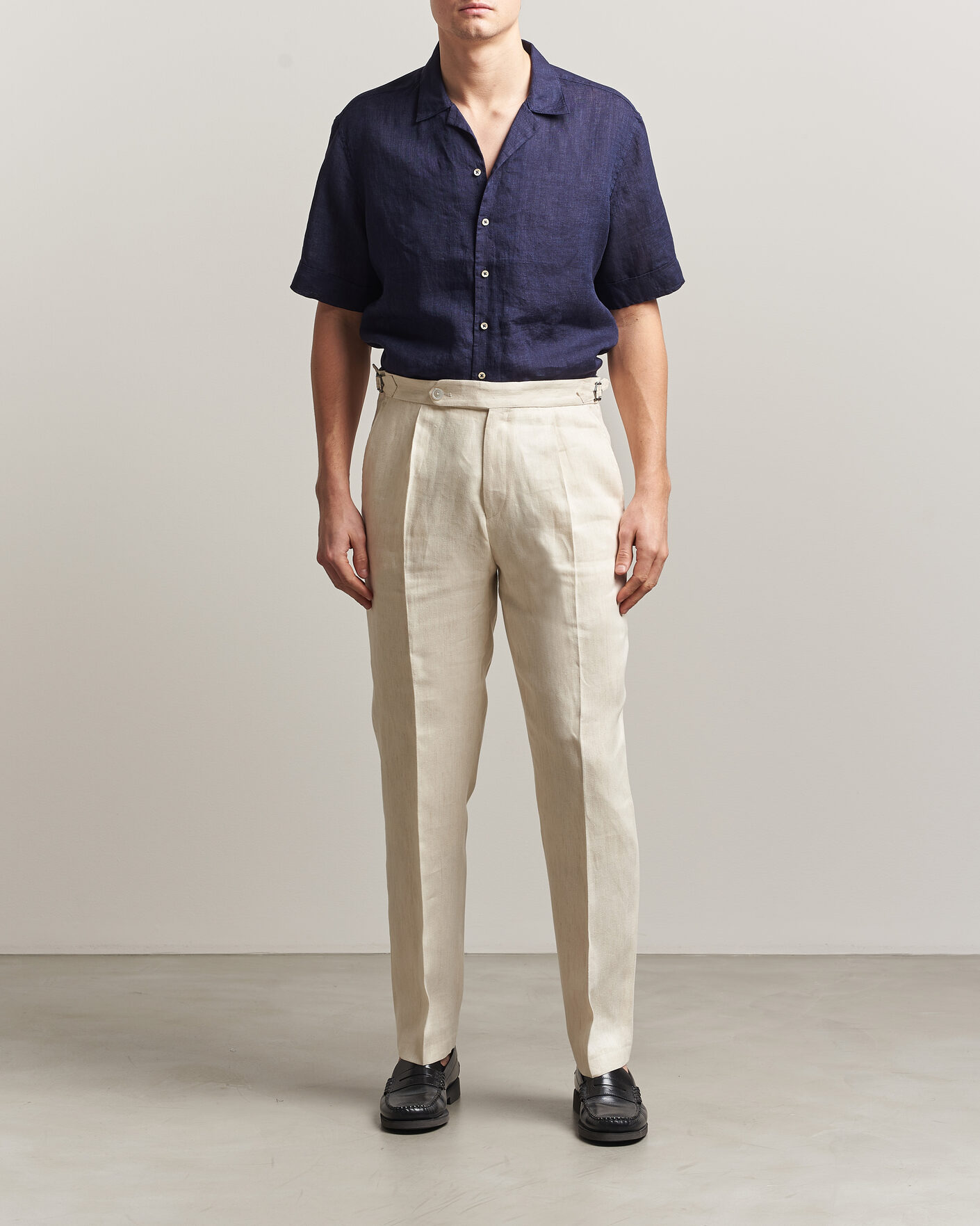 Herr | Skjortor | Stenströms | Short Sleeve Linen Shirt Navy