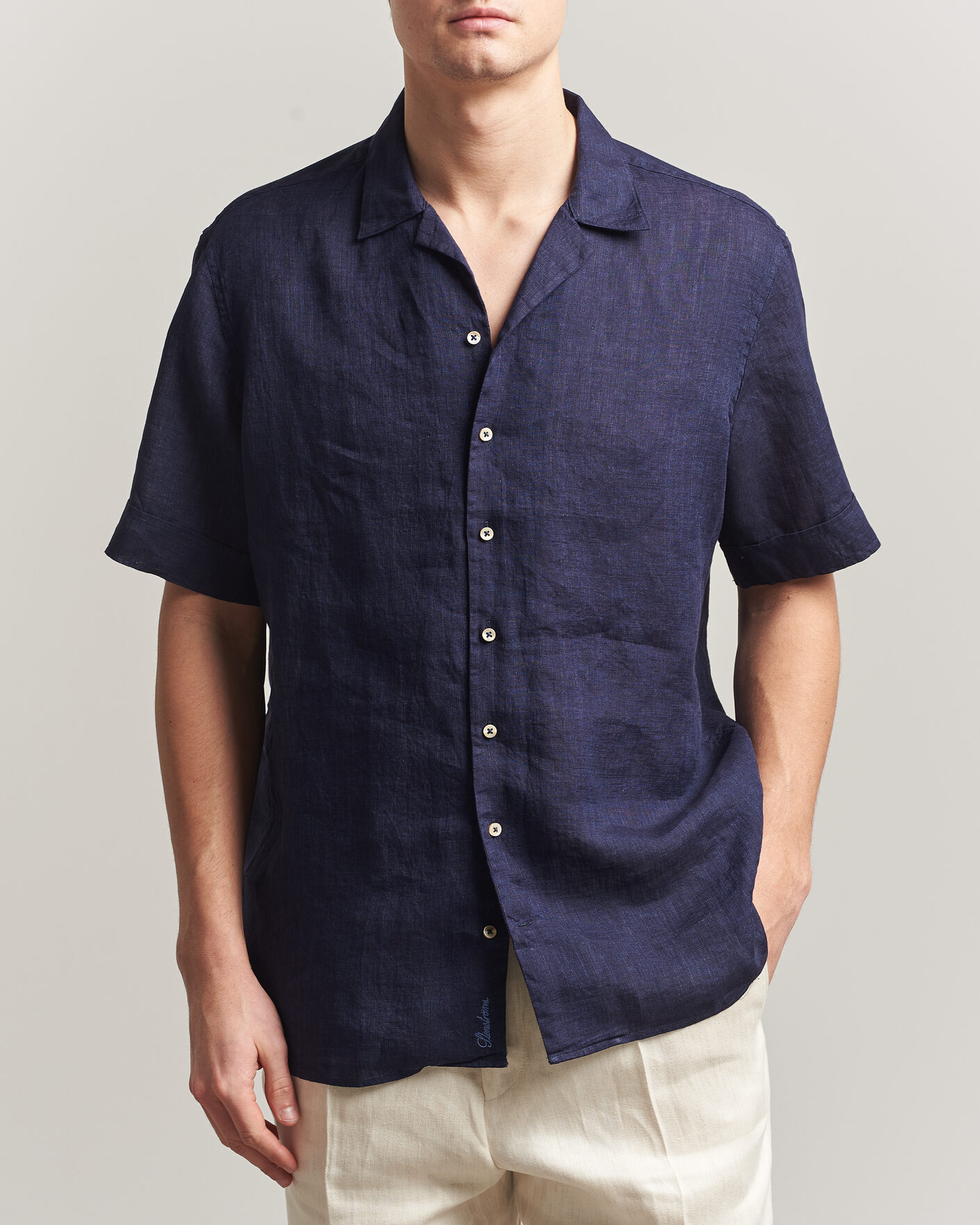 Herr | Skjortor | Stenströms | Short Sleeve Linen Shirt Navy