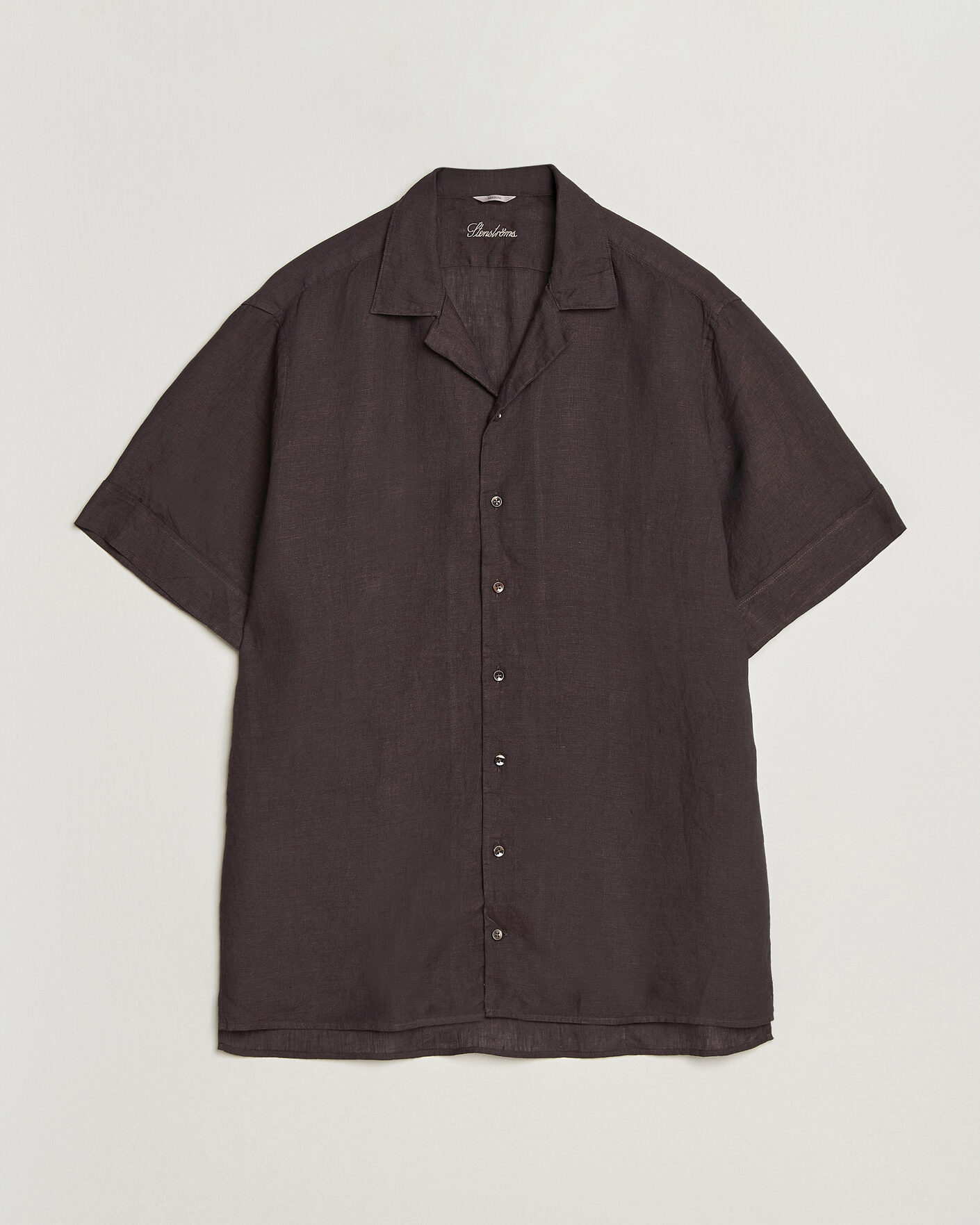 Herr | Skjortor | Stenströms | Short Sleeve Linen Shirt Dark Brown
