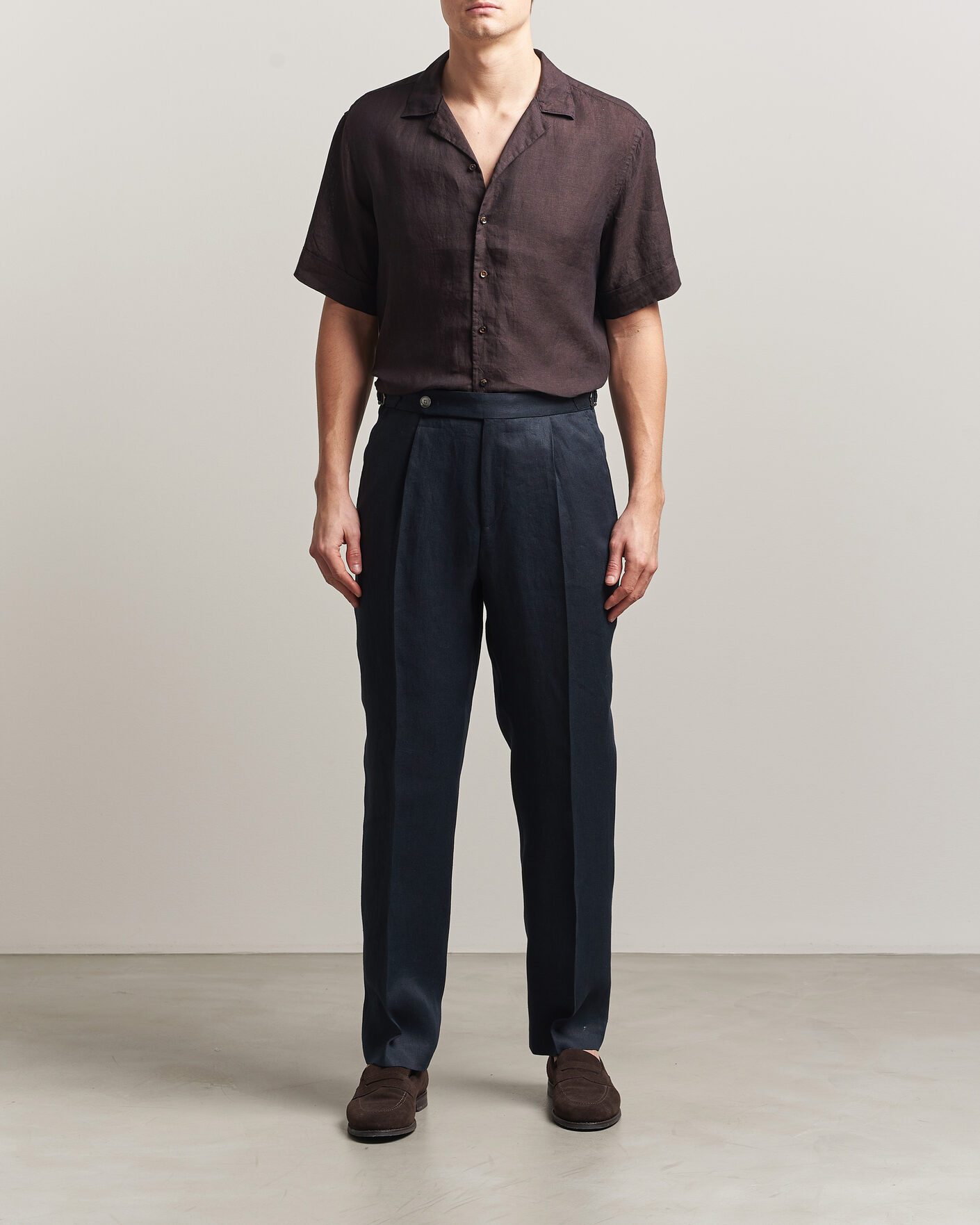 Herr | Skjortor | Stenströms | Short Sleeve Linen Shirt Dark Brown