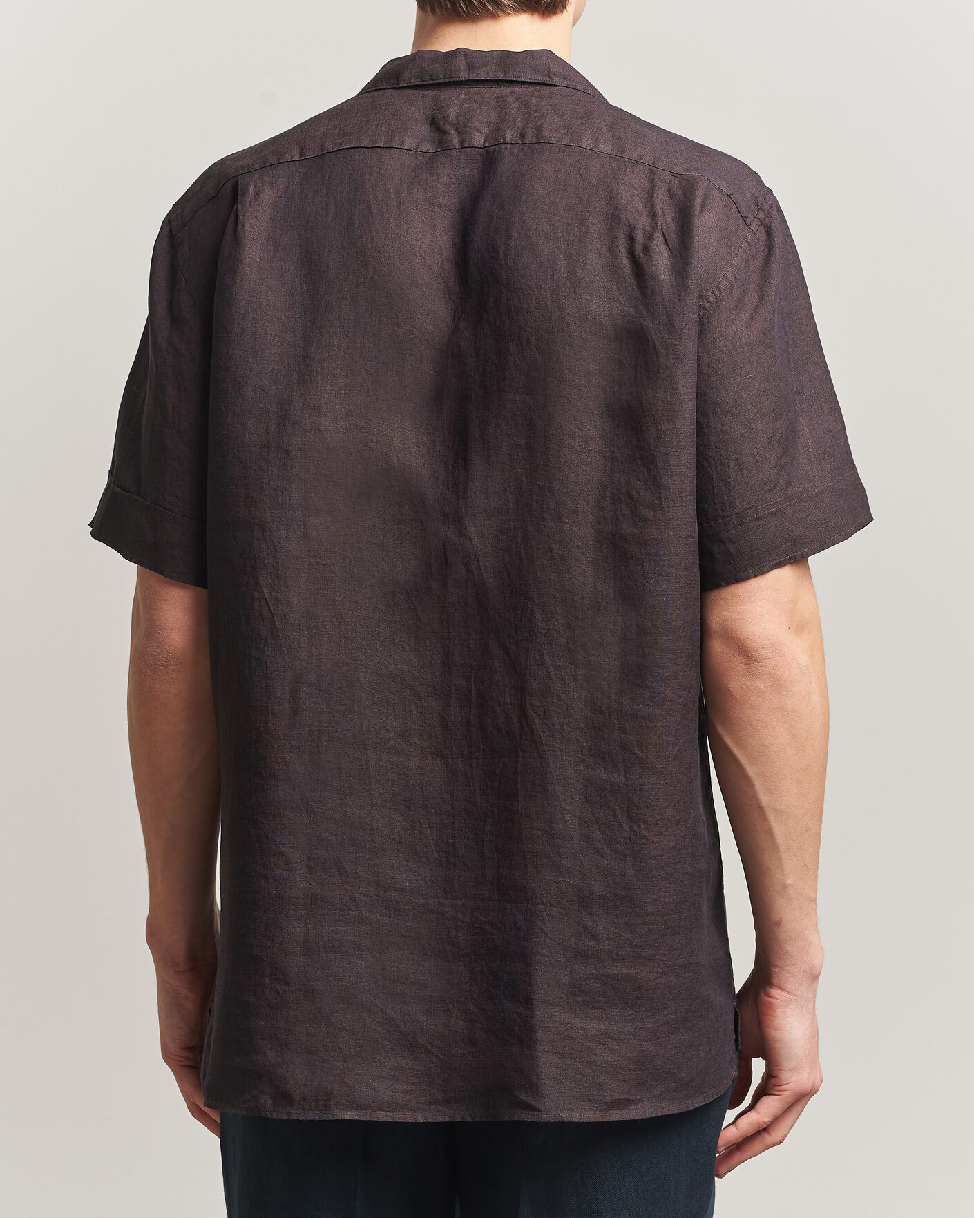 Herr | Skjortor | Stenströms | Short Sleeve Linen Shirt Dark Brown