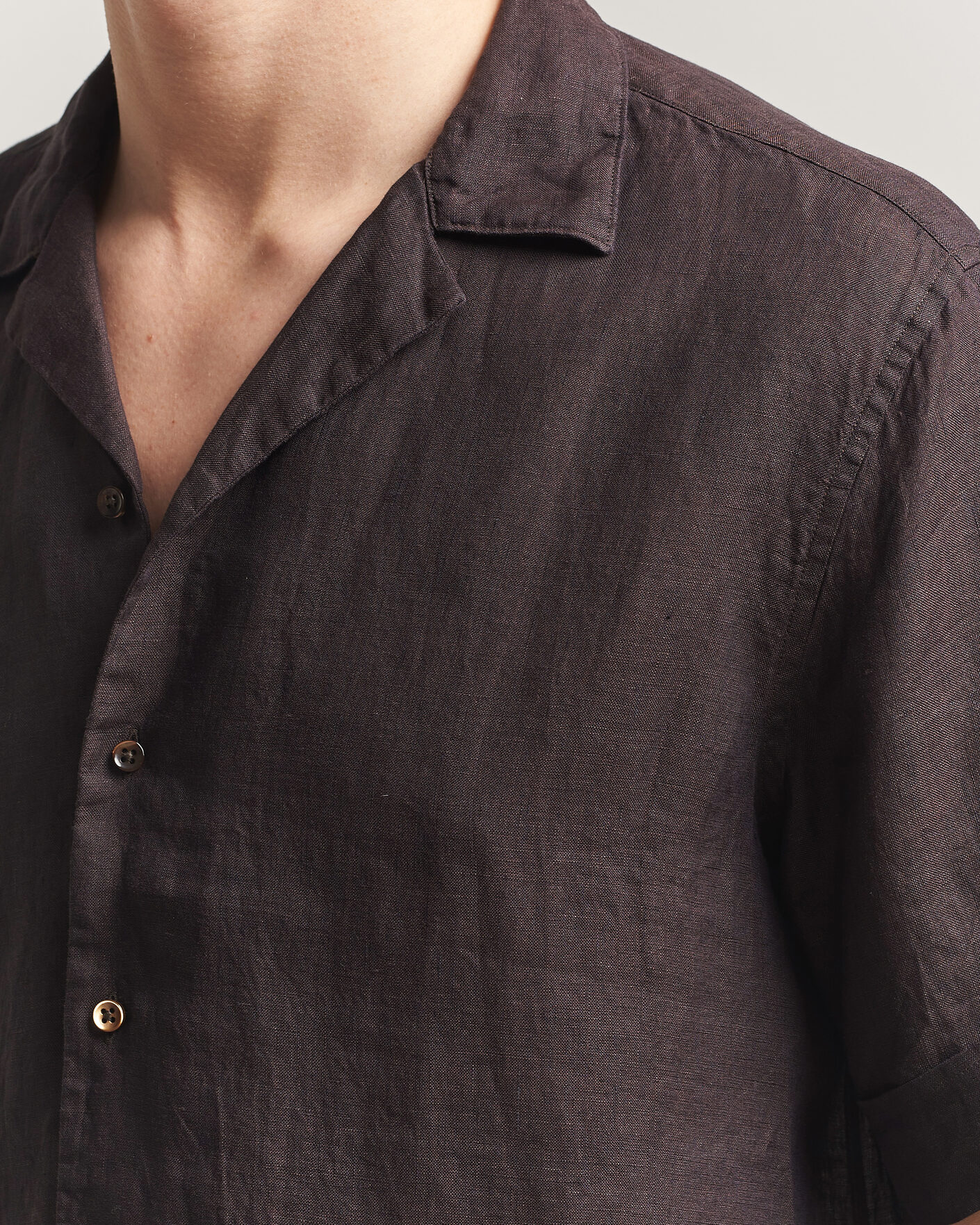 Herr | Skjortor | Stenströms | Short Sleeve Linen Shirt Dark Brown
