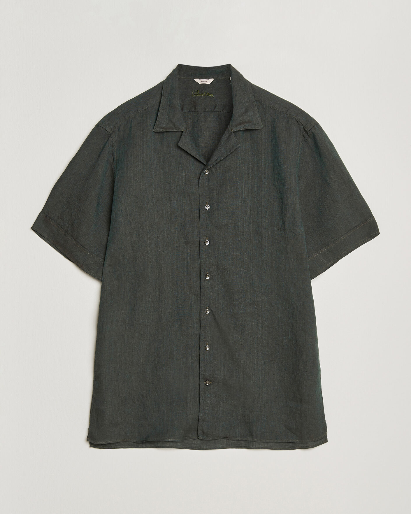 Herr | Skjortor | Stenströms | Short Sleeve Linen Shirt Dark Green