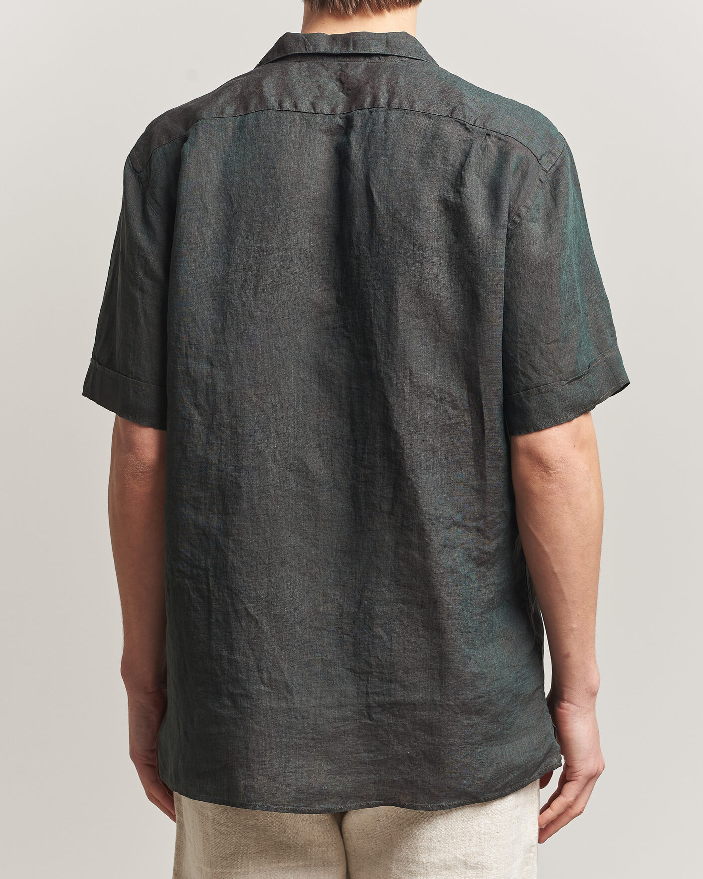 Herr | Skjortor | Stenströms | Short Sleeve Linen Shirt Dark Green