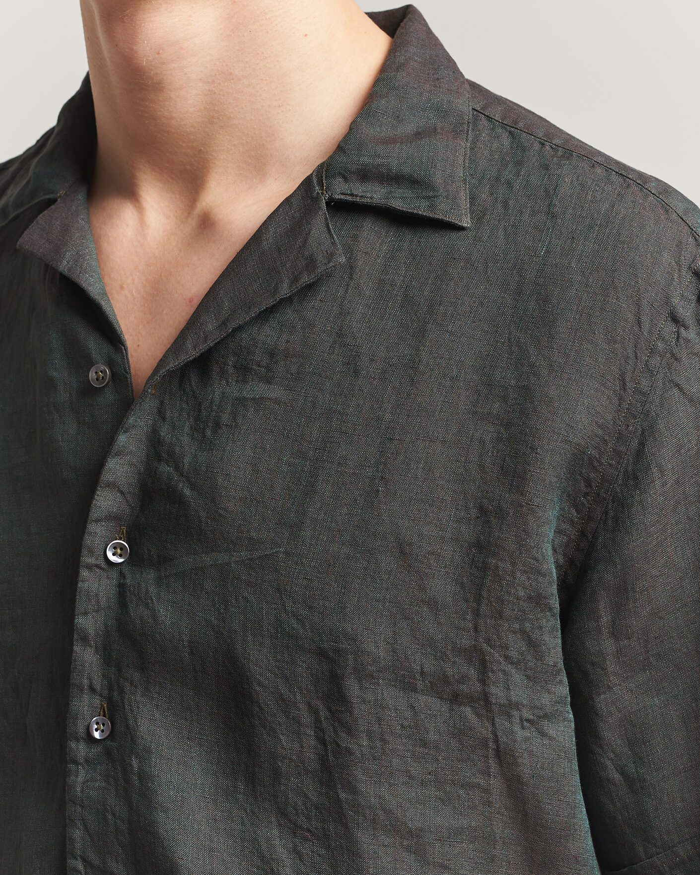 Herr | Skjortor | Stenströms | Short Sleeve Linen Shirt Dark Green