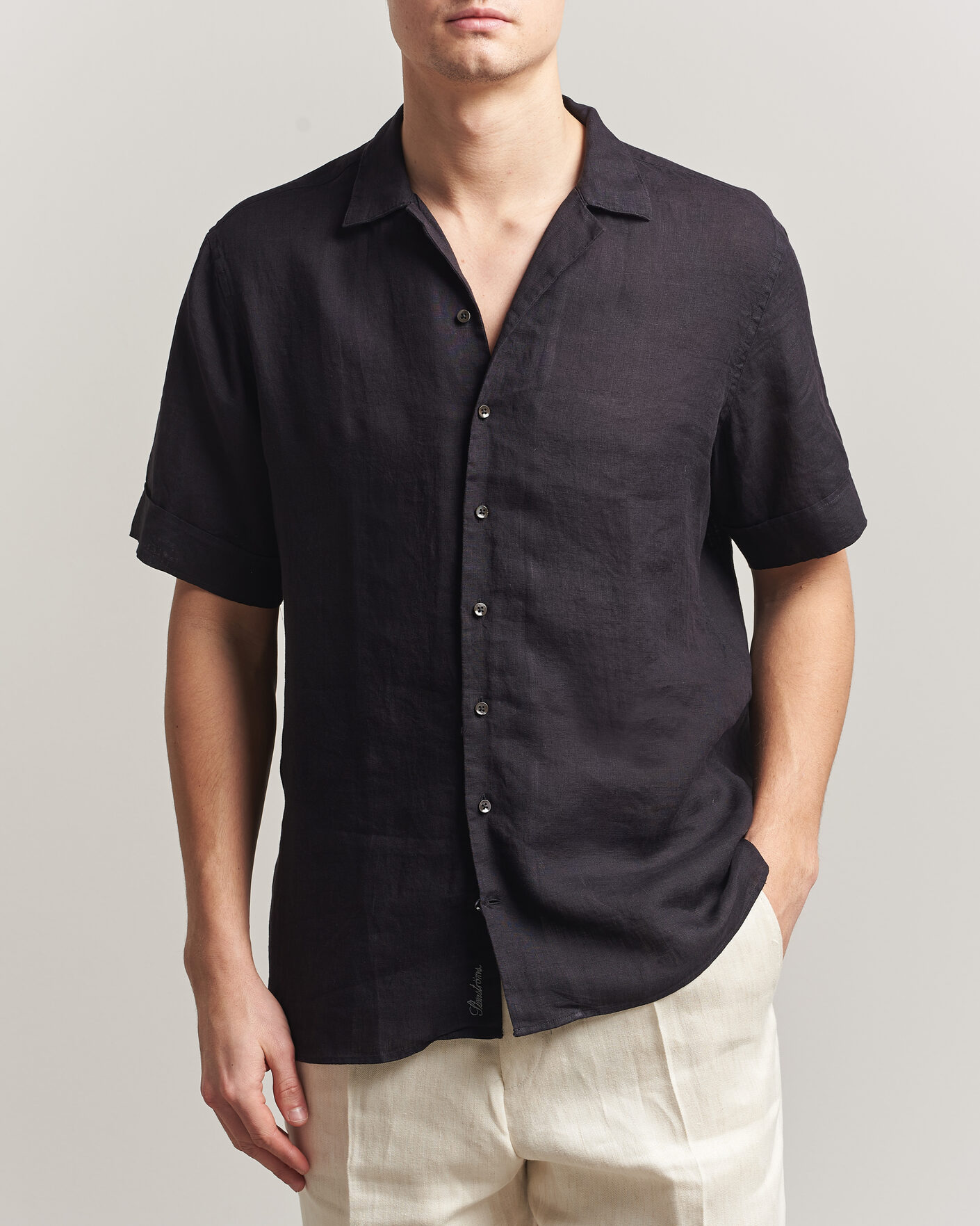 Herr | Skjortor | Stenströms | Short Sleeve Linen Shirt Black