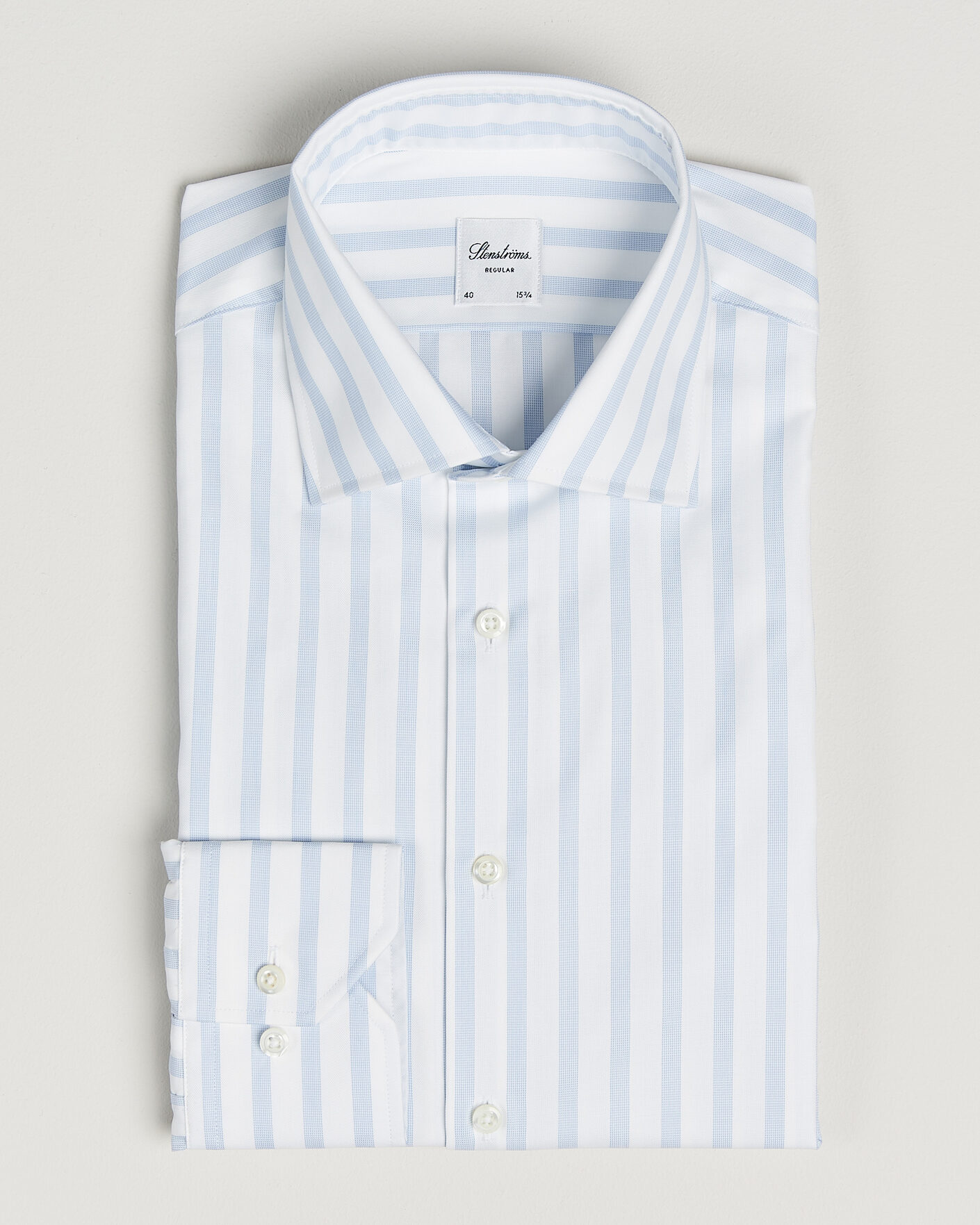 Herr | Skjortor | Stenströms | Regular Wide Stripe Twill Shirt Light Blue
