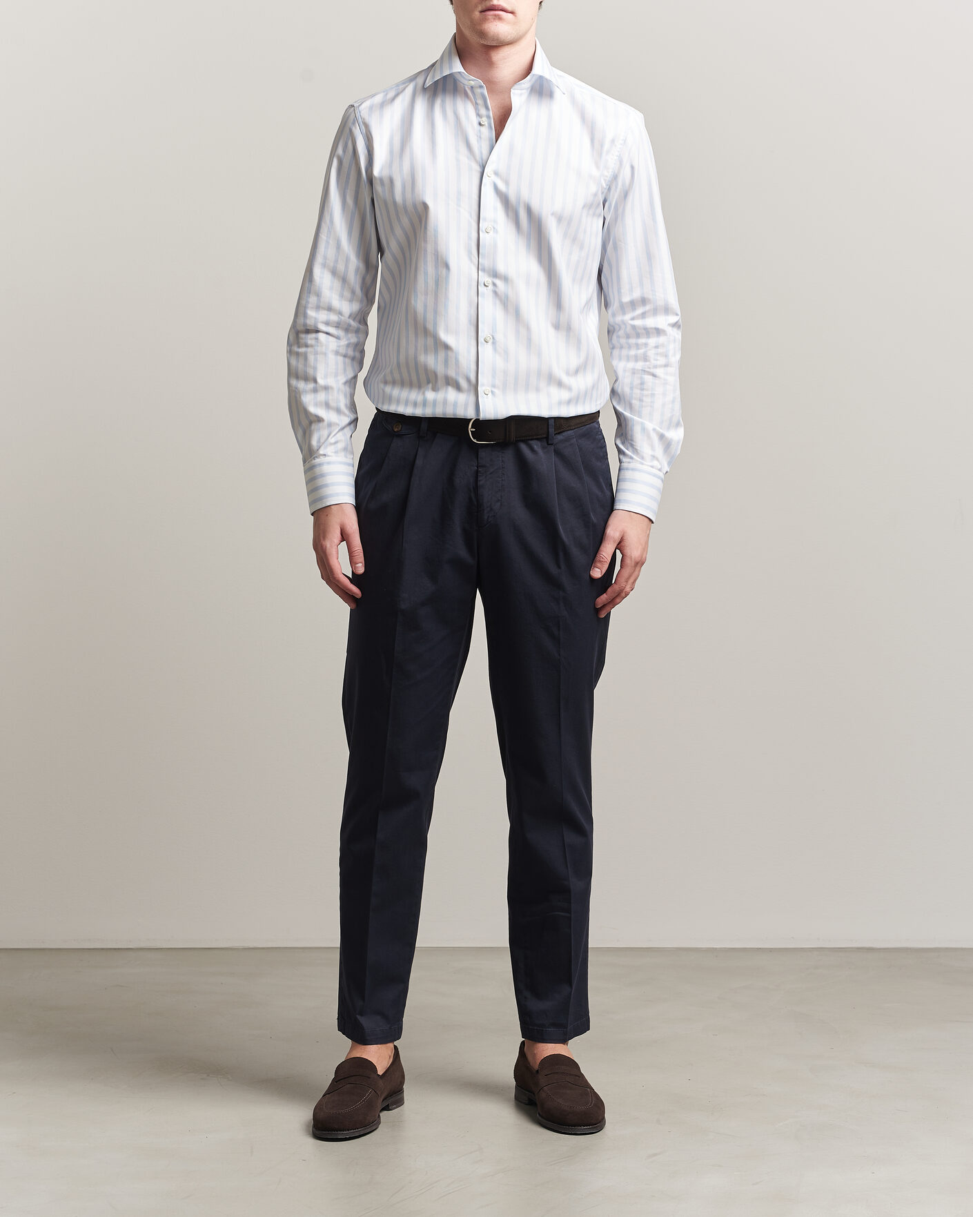 Herr | Skjortor | Stenströms | Regular Wide Stripe Twill Shirt Light Blue