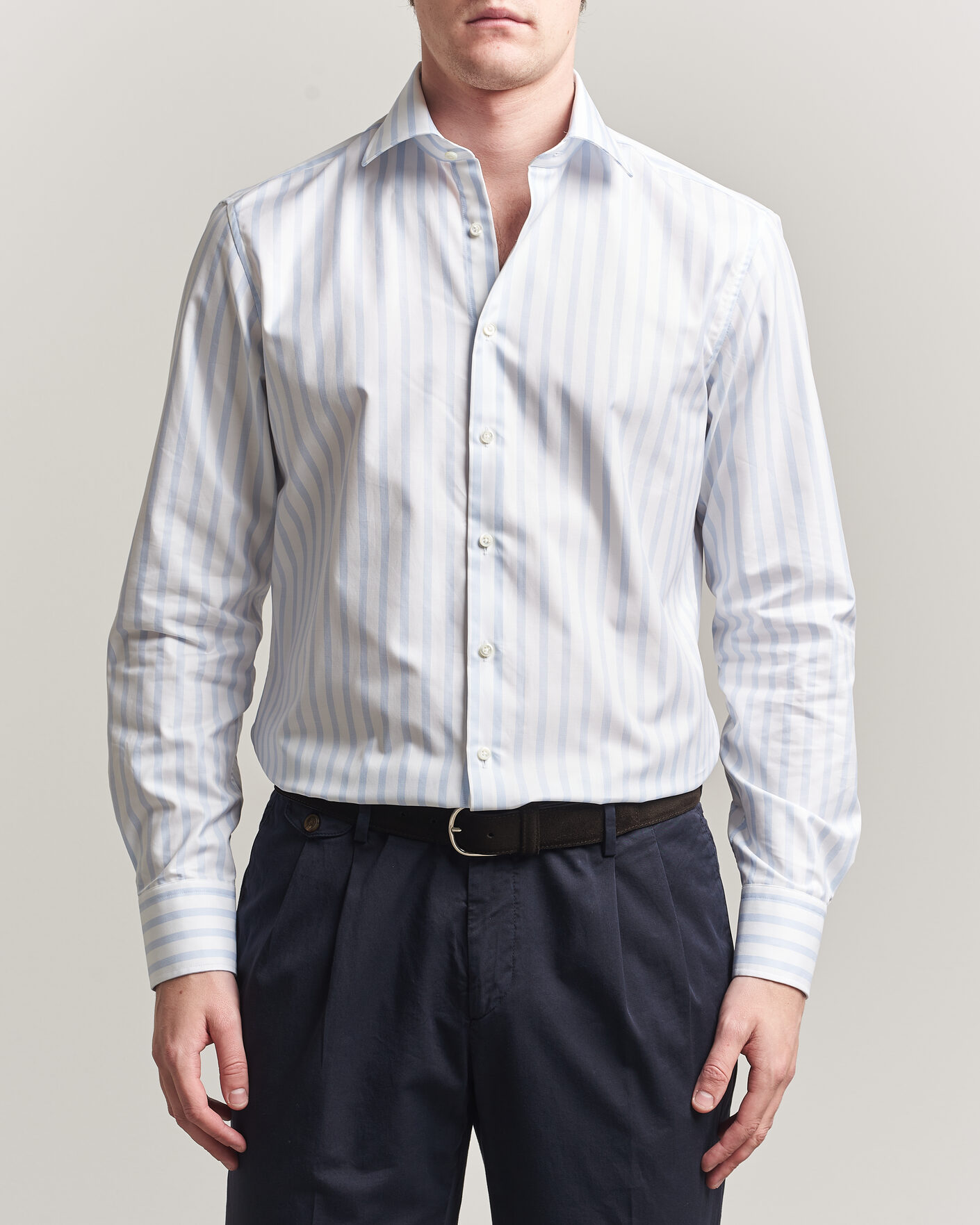 Herr | Skjortor | Stenströms | Regular Wide Stripe Twill Shirt Light Blue