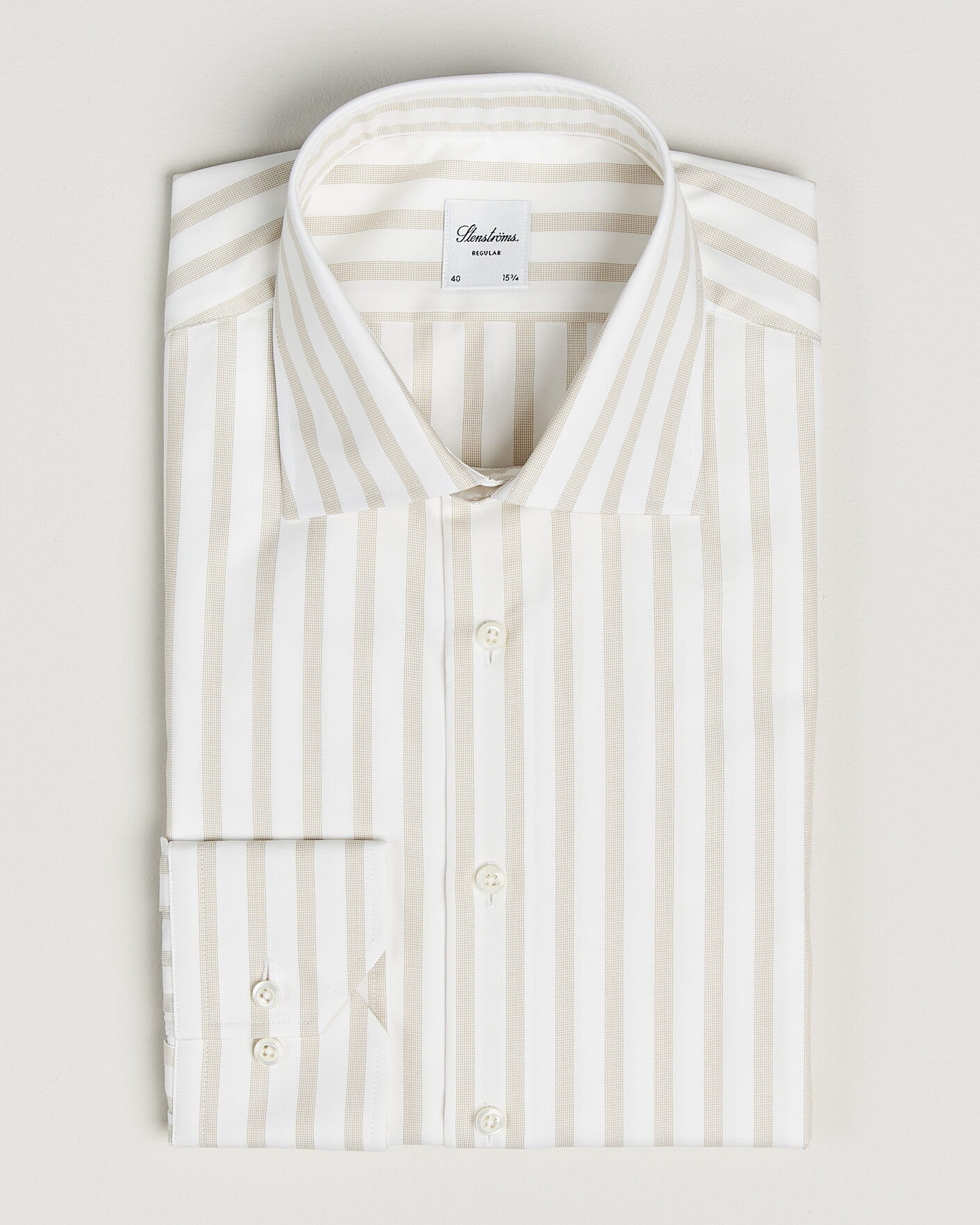Herr | Skjortor | Stenströms | Regular Wide Stripe Twill Shirt Beige