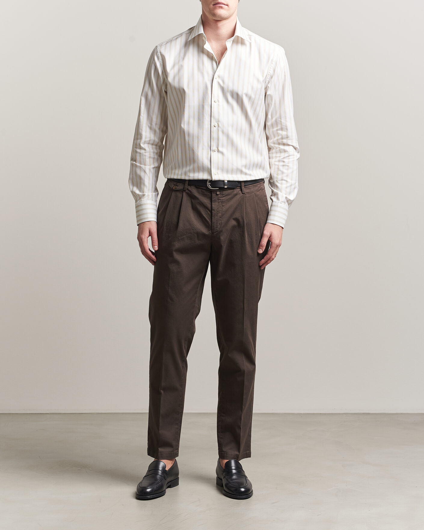 Herr | Skjortor | Stenströms | Regular Wide Stripe Twill Shirt Beige