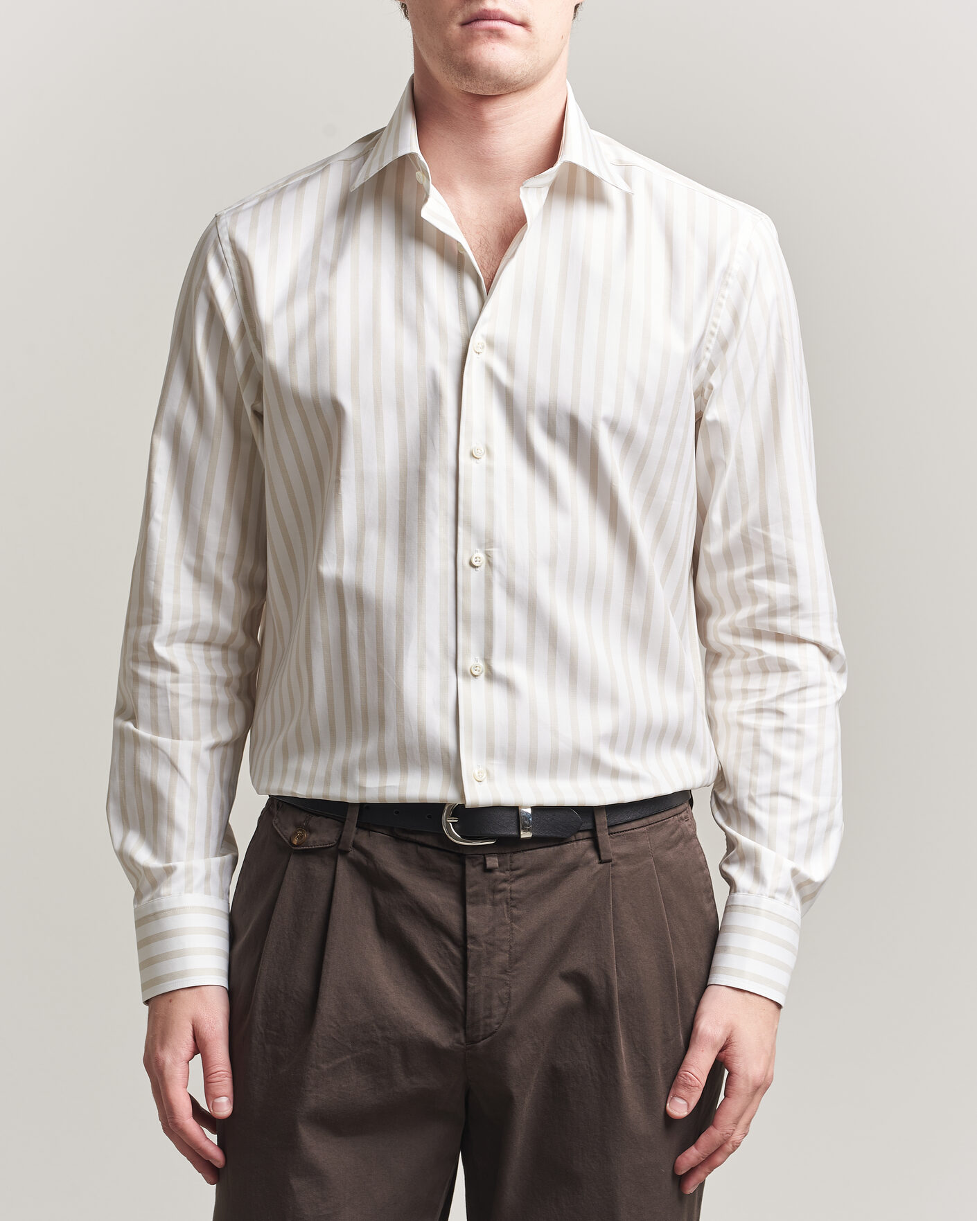 Herr | Skjortor | Stenströms | Regular Wide Stripe Twill Shirt Beige