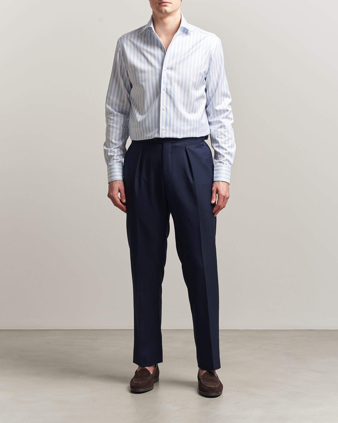 Herr | Skjortor | Stenströms | Regular Fit One Piece Collar Striped Shirt Blue