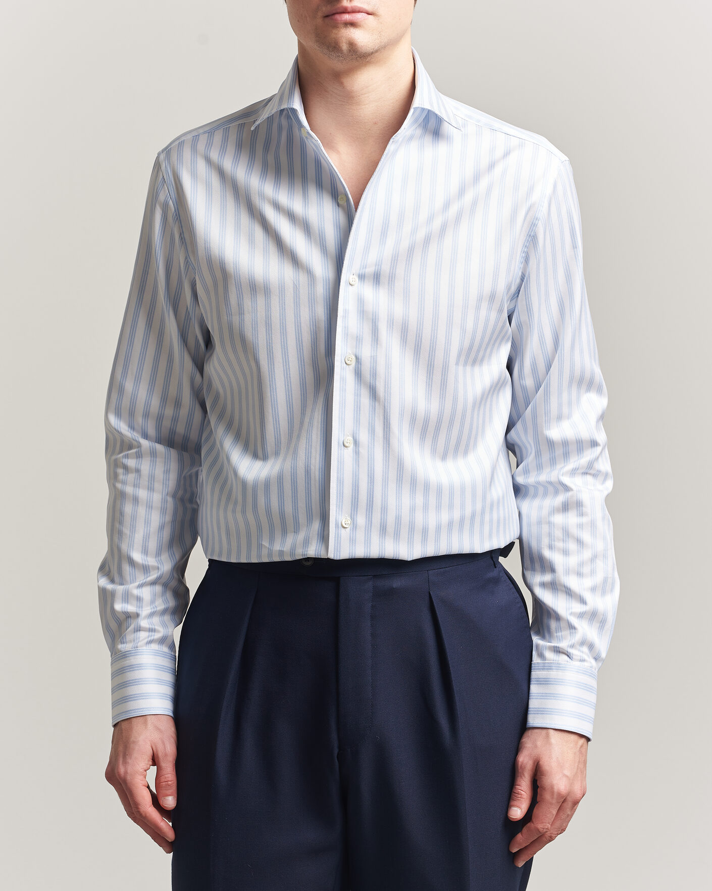 Herr | Skjortor | Stenströms | Regular Fit One Piece Collar Striped Shirt Blue