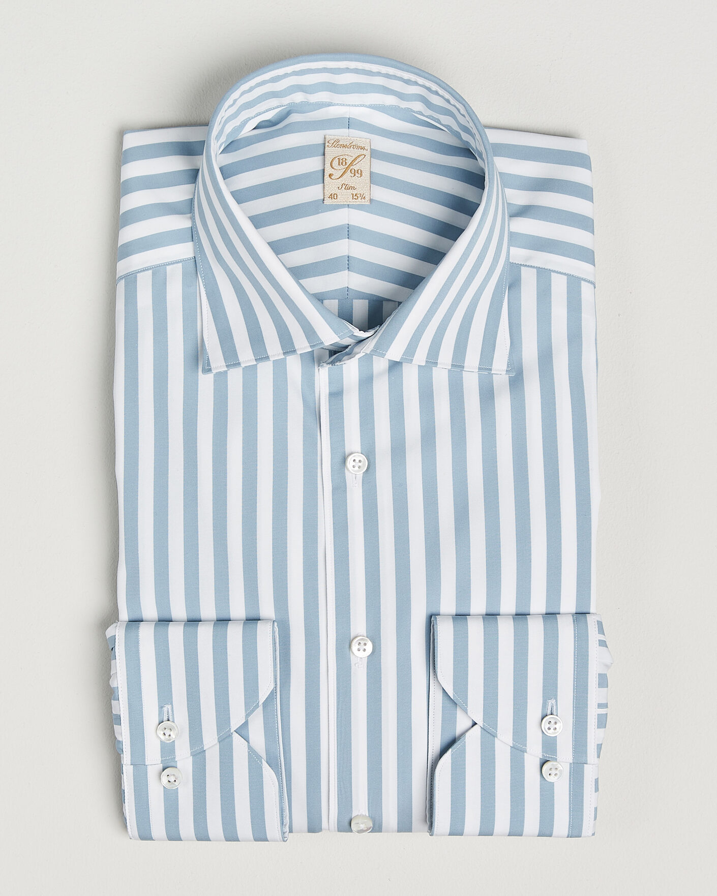 Herr | Skjortor | Stenströms | 1899 Cotton Twill Striped Shirt Blue