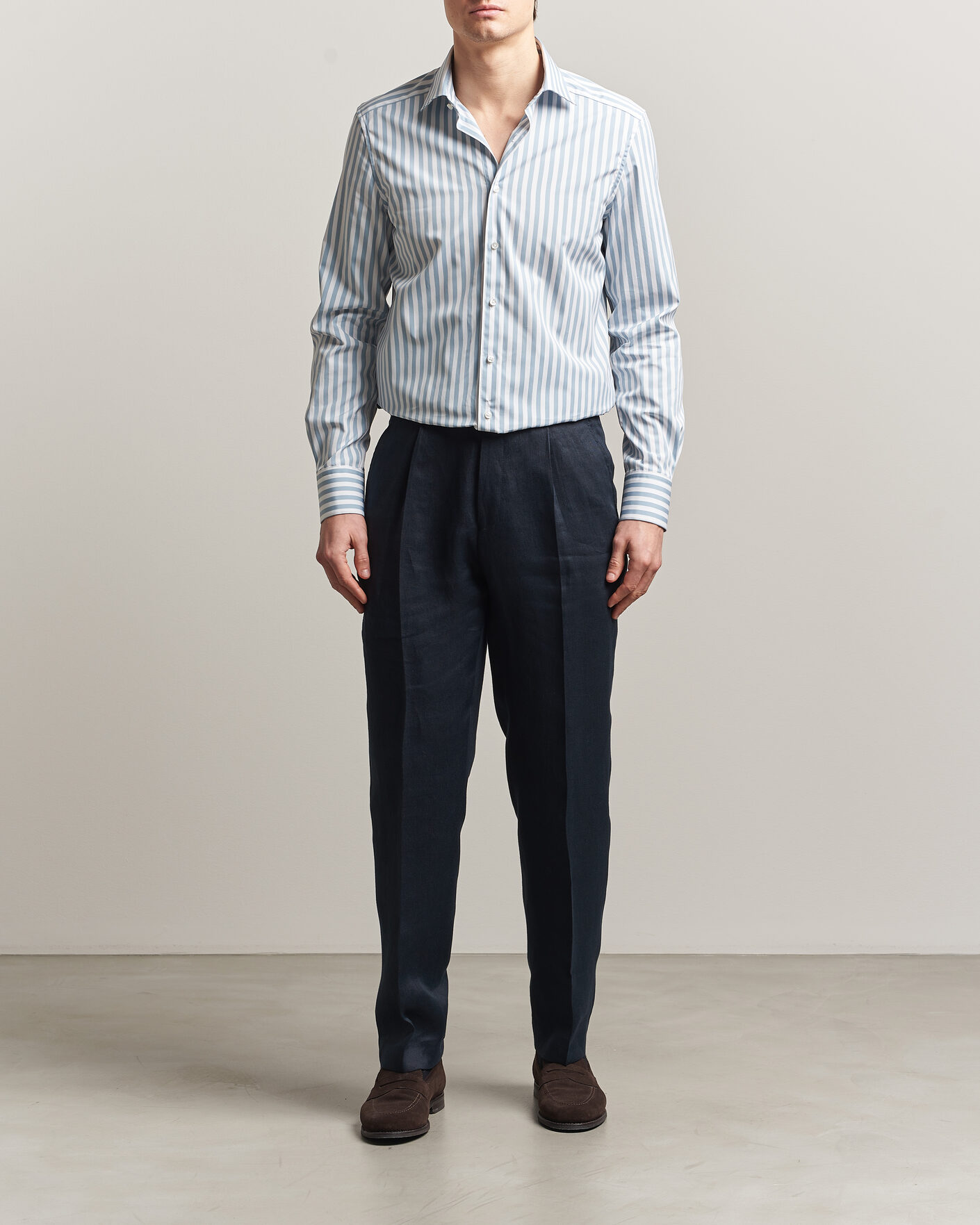 Herr | Skjortor | Stenströms | 1899 Cotton Twill Striped Shirt Blue
