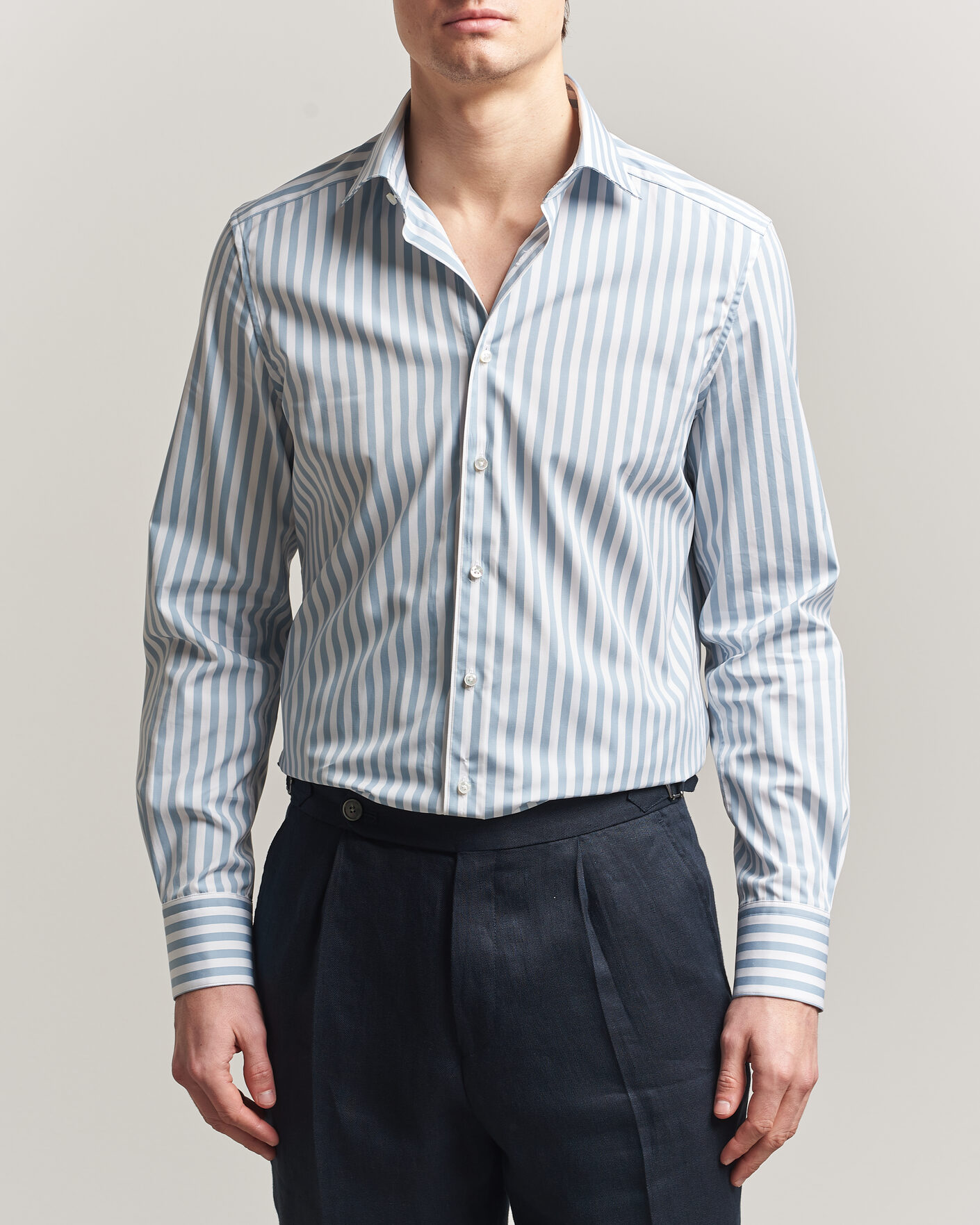 Herr | Skjortor | Stenströms | 1899 Cotton Twill Striped Shirt Blue