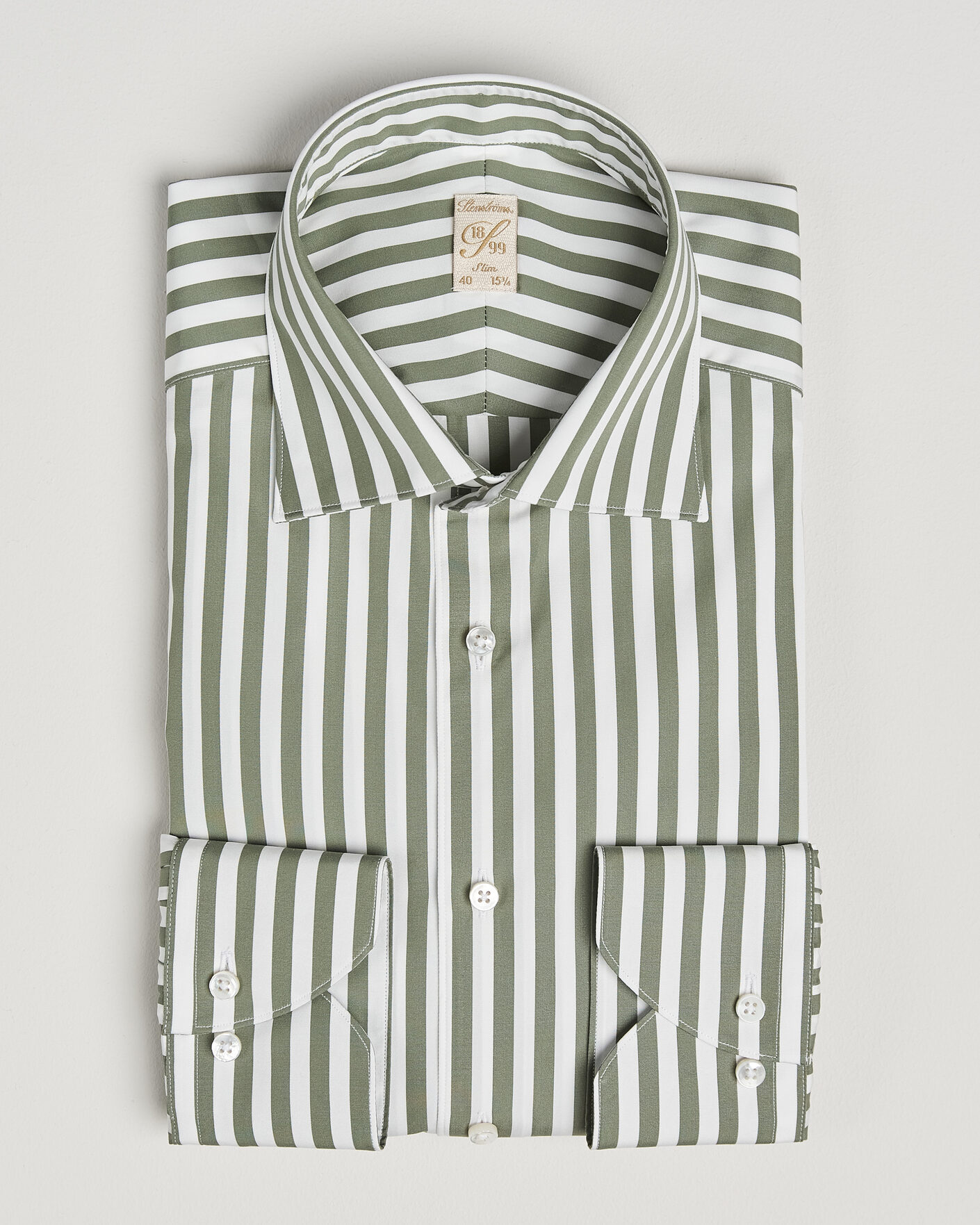 Herr | Skjortor | Stenströms | 1899 Cotton Twill Striped Shirt Green