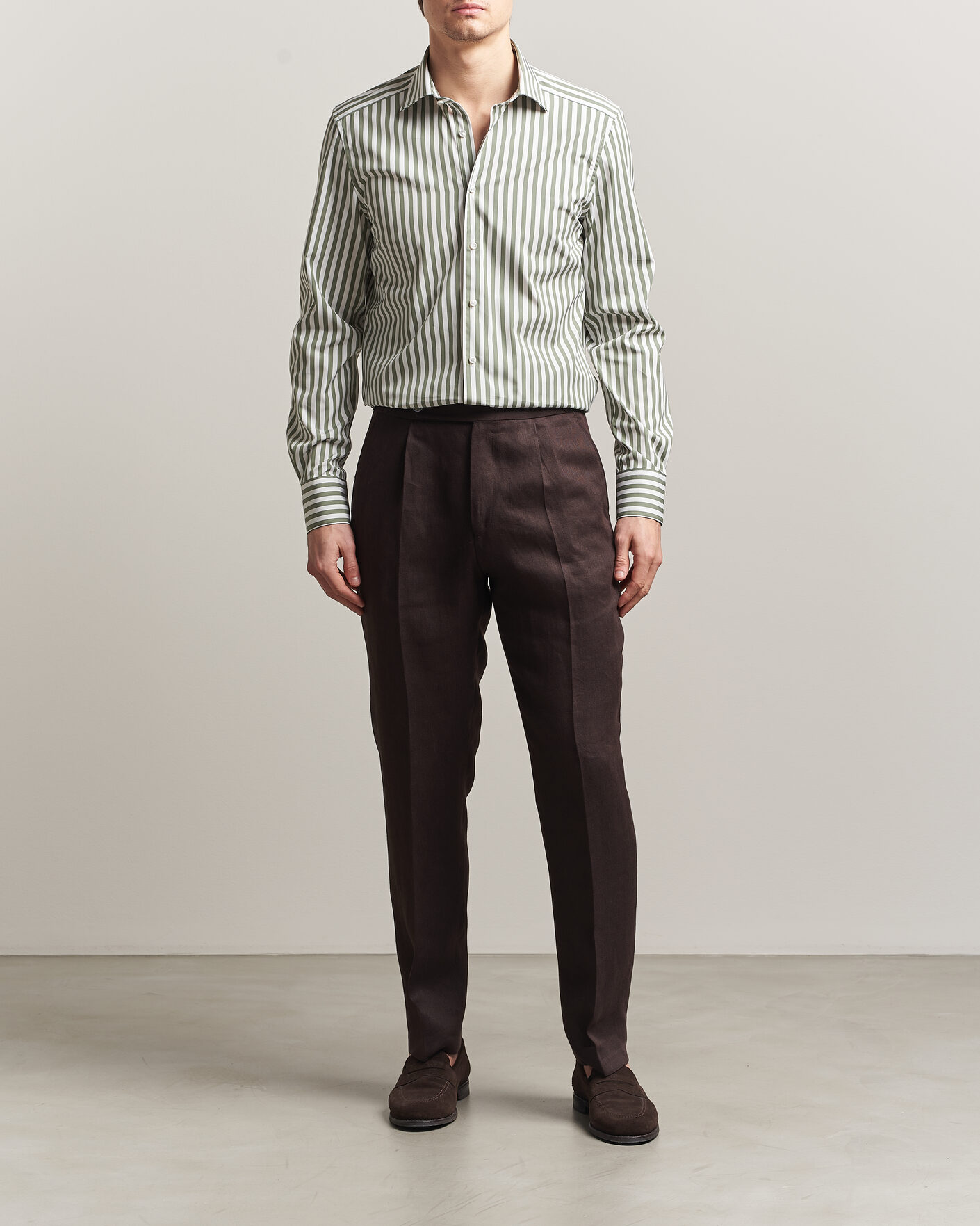 Herr | Skjortor | Stenströms | 1899 Cotton Twill Striped Shirt Green