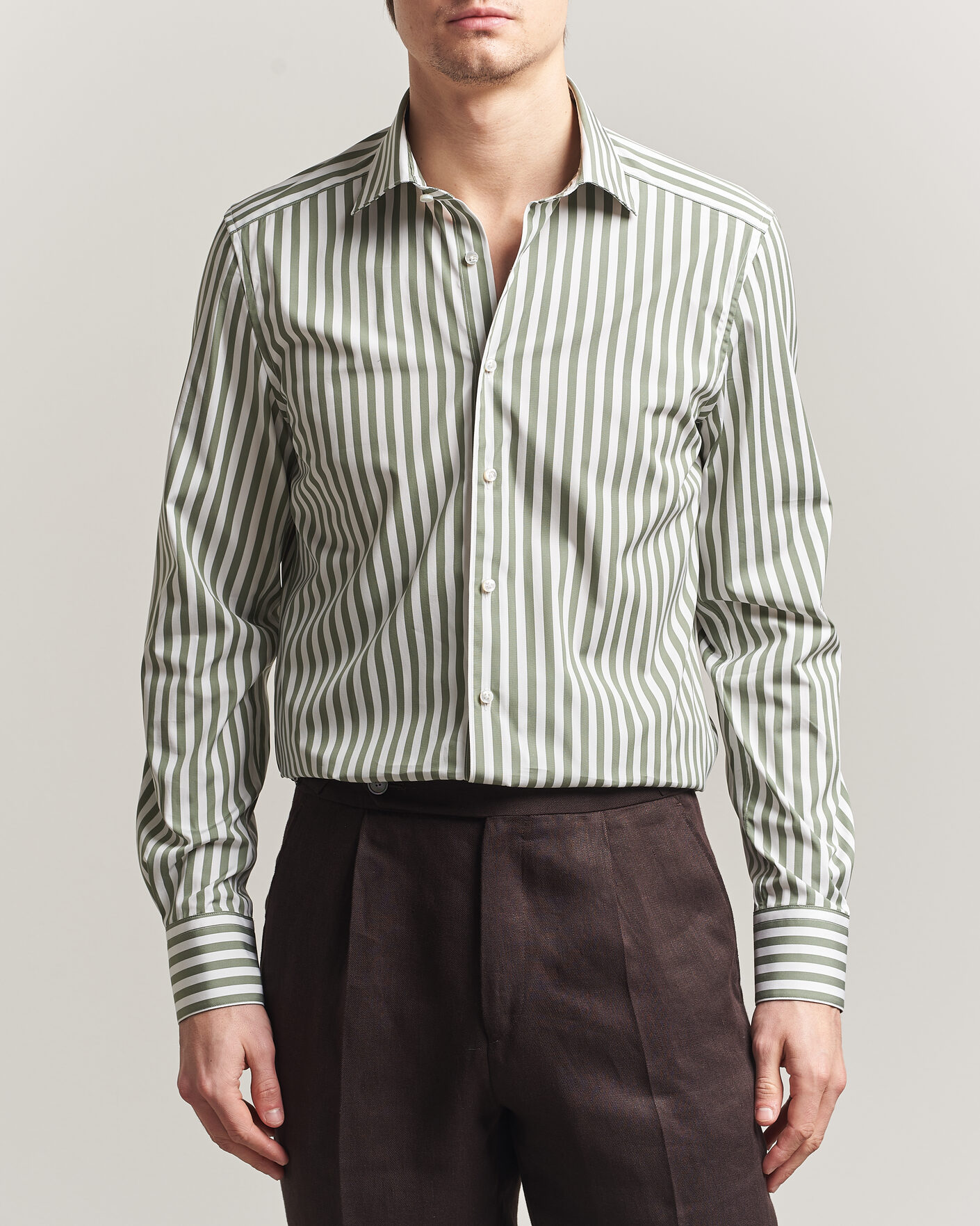 Herr | Skjortor | Stenströms | 1899 Cotton Twill Striped Shirt Green