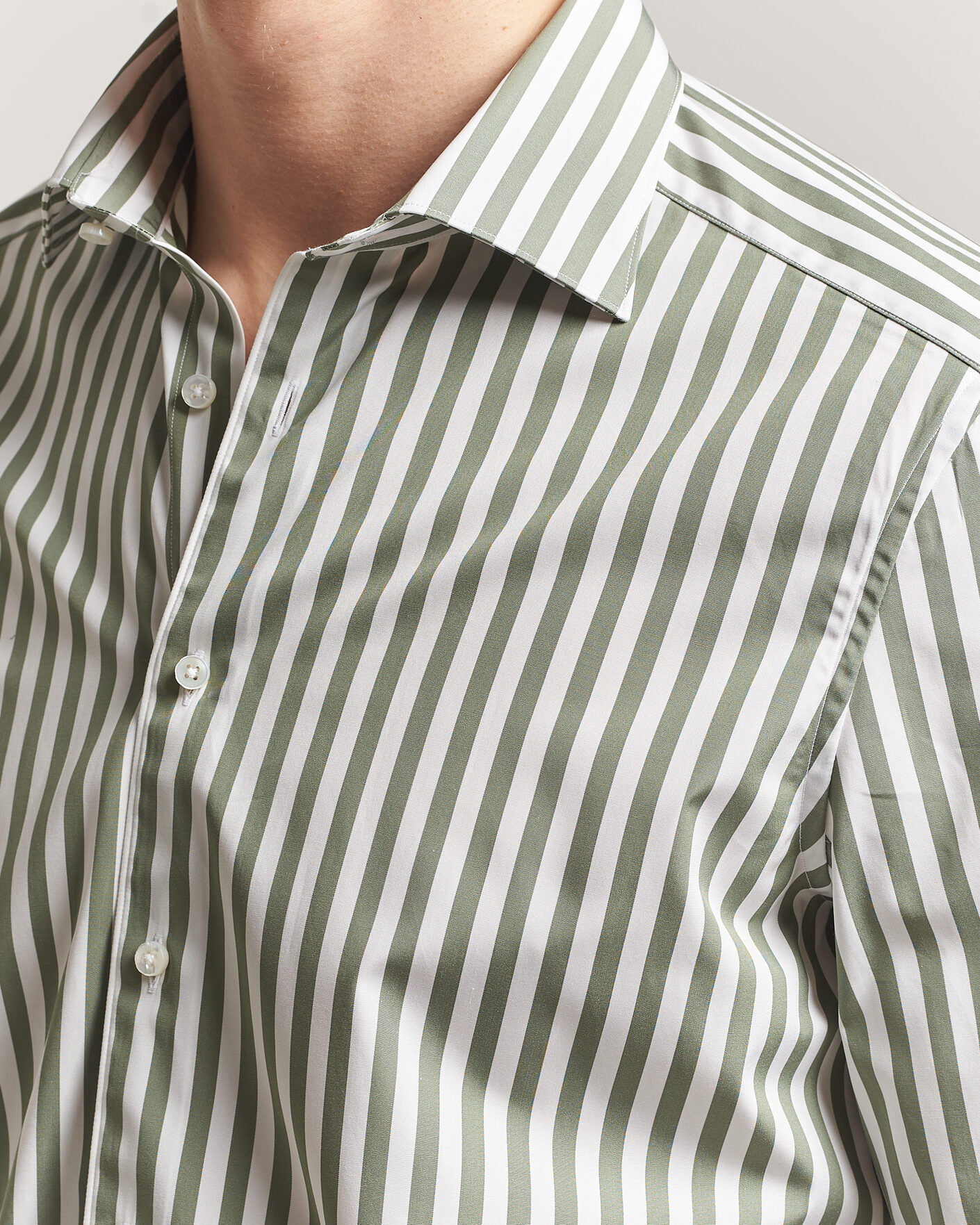 Herr | Skjortor | Stenströms | 1899 Cotton Twill Striped Shirt Green