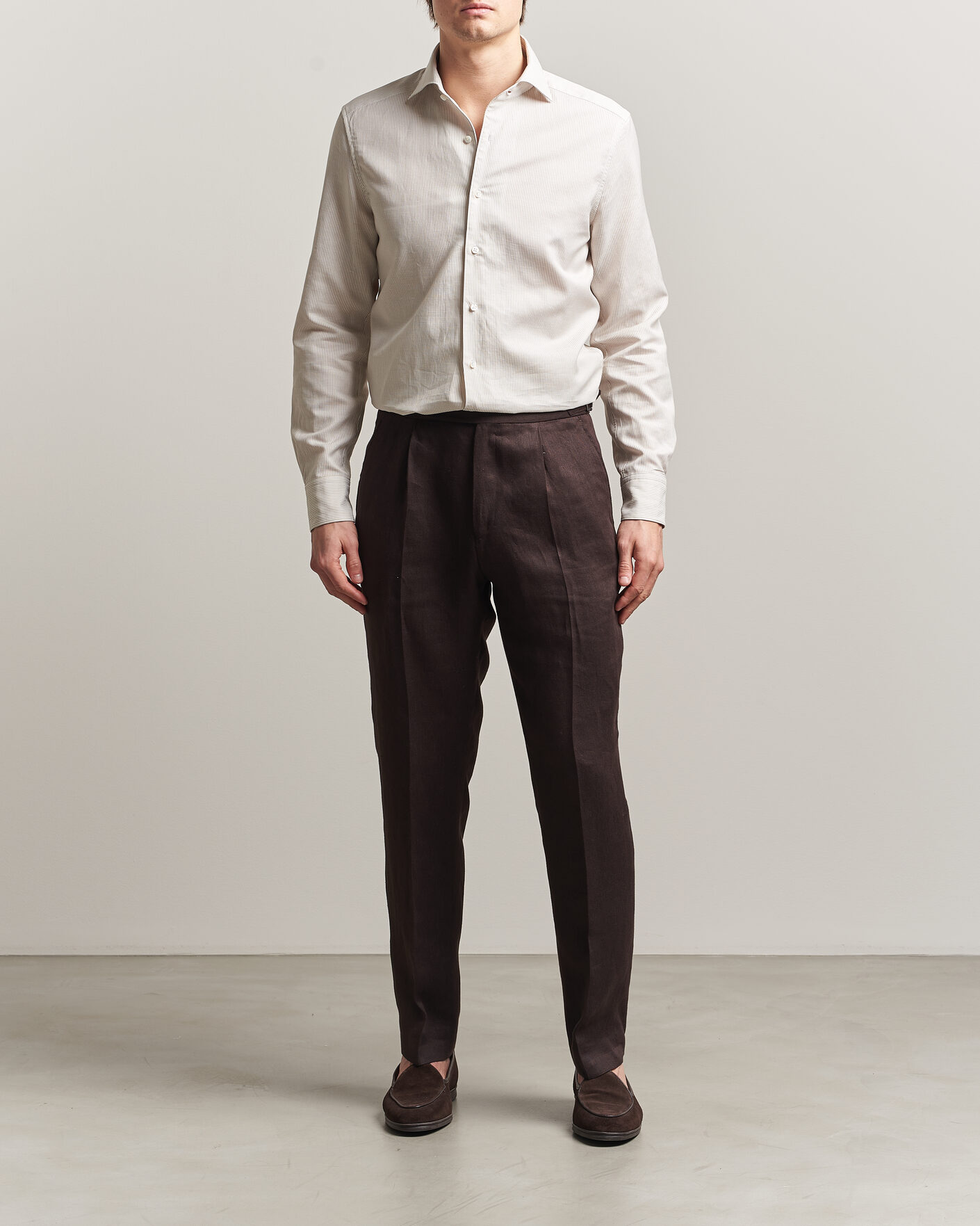 Herr | Skjortor | Stenströms | 1899 Cotton/Linen/Silk Striped Shirt Beige