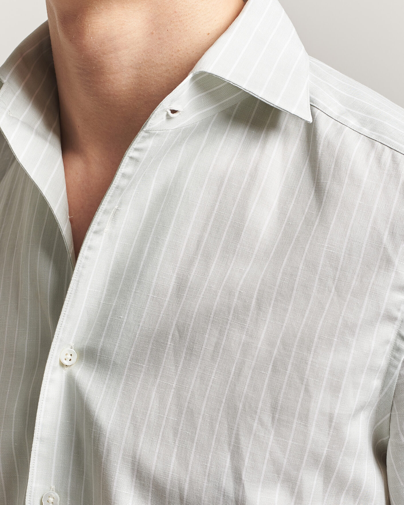 Herr | Skjortor | Stenströms | 1899 Cotton/Linen/Silk Striped Shirt Green