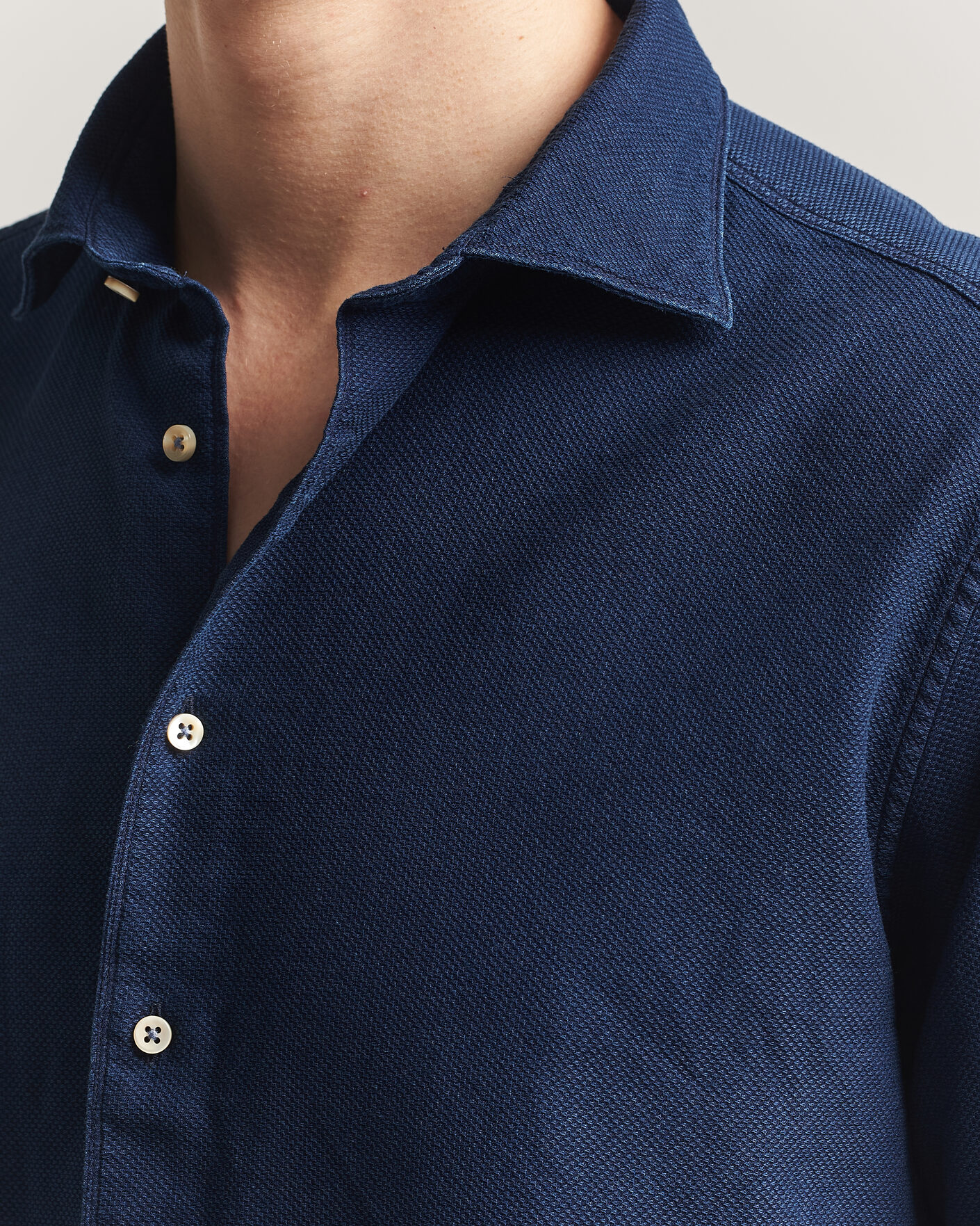Herr | Skjortor | Stenströms | Regular Fit Structured Denim Shirt Navy