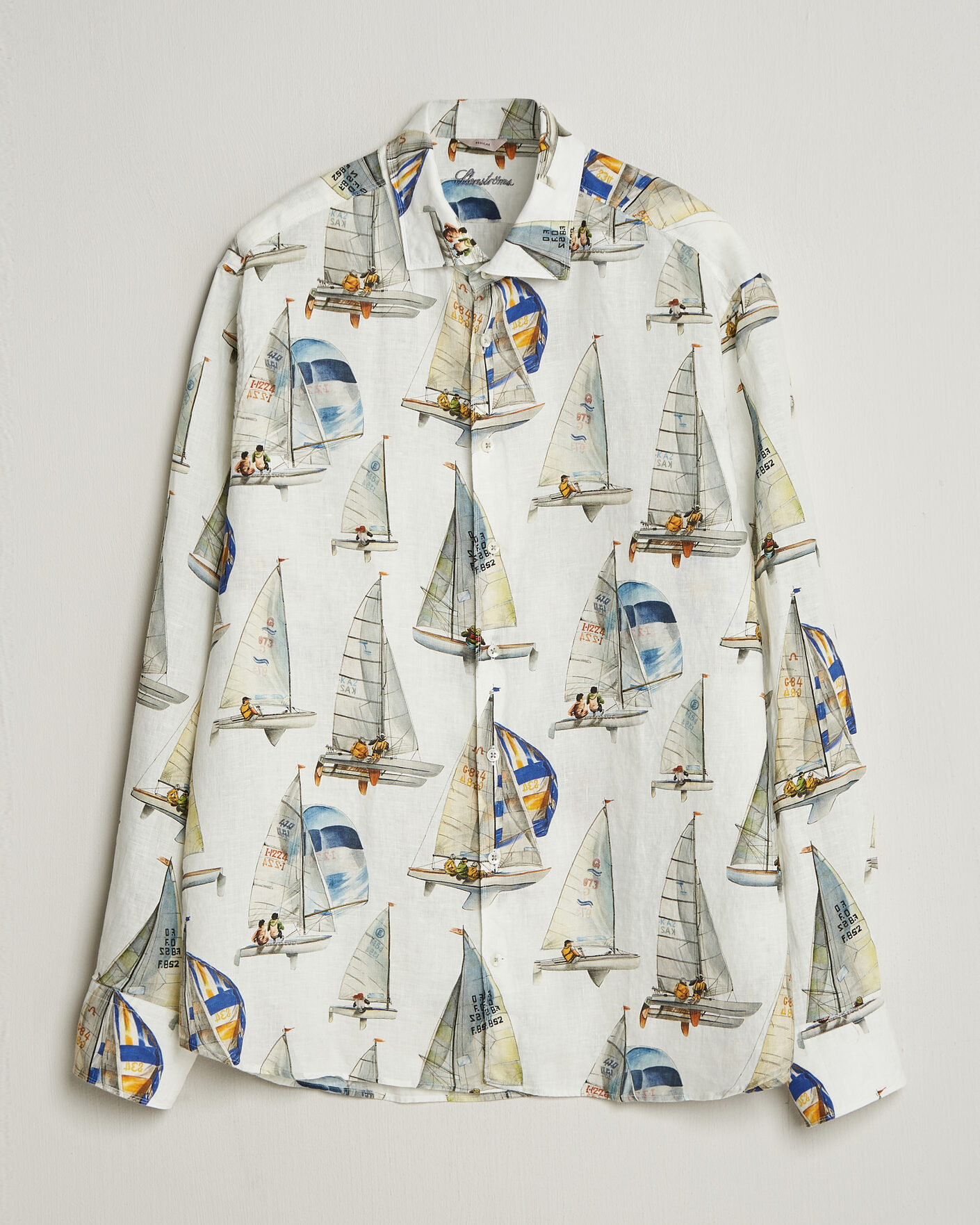 Herr | Skjortor | Stenströms | Regular Fit Printed Sailing Linen Shirt White