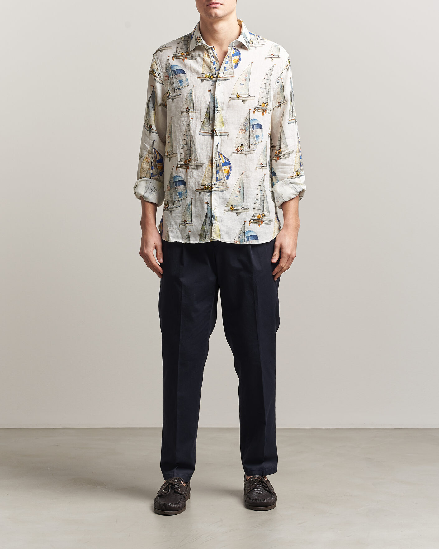 Herr | Skjortor | Stenströms | Regular Fit Printed Sailing Linen Shirt White