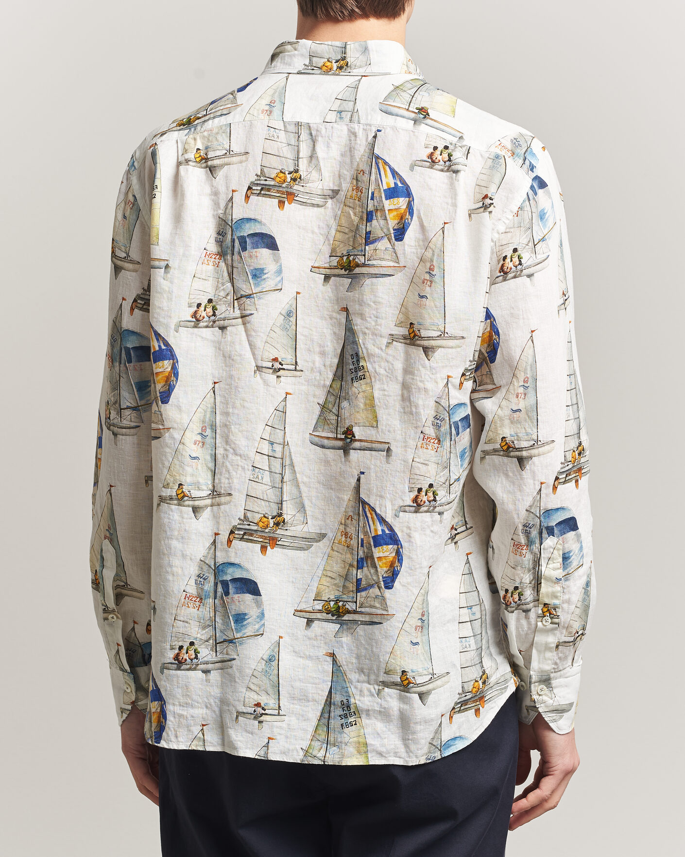 Herr | Skjortor | Stenströms | Regular Fit Printed Sailing Linen Shirt White