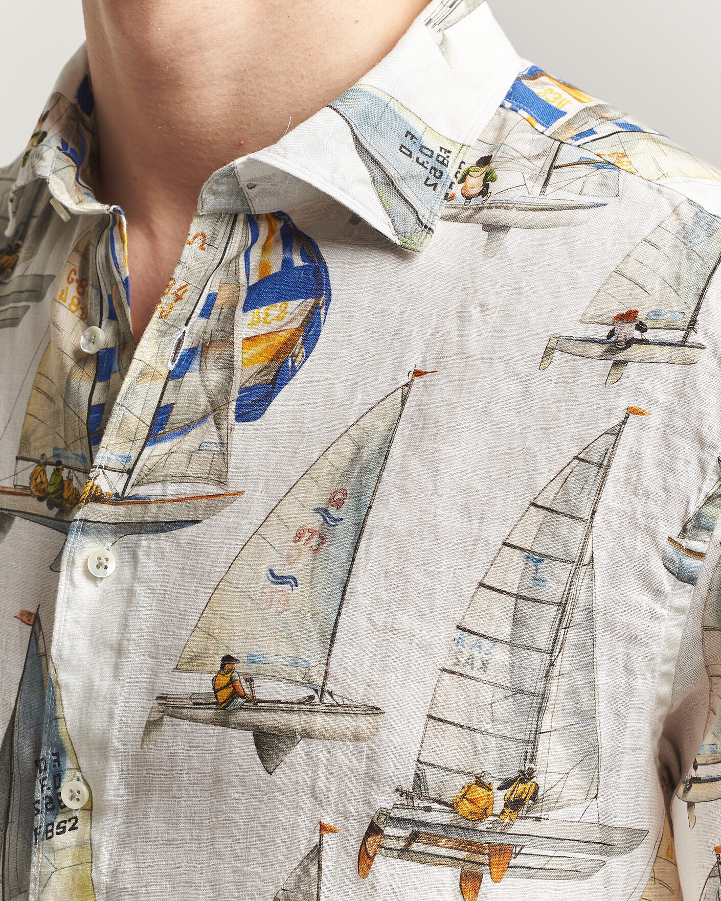 Herr | Skjortor | Stenströms | Regular Fit Printed Sailing Linen Shirt White