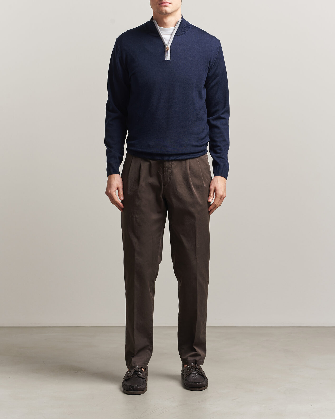 Herr | Tröjor | Stenströms | Merino Contrast Half-Zip Navy