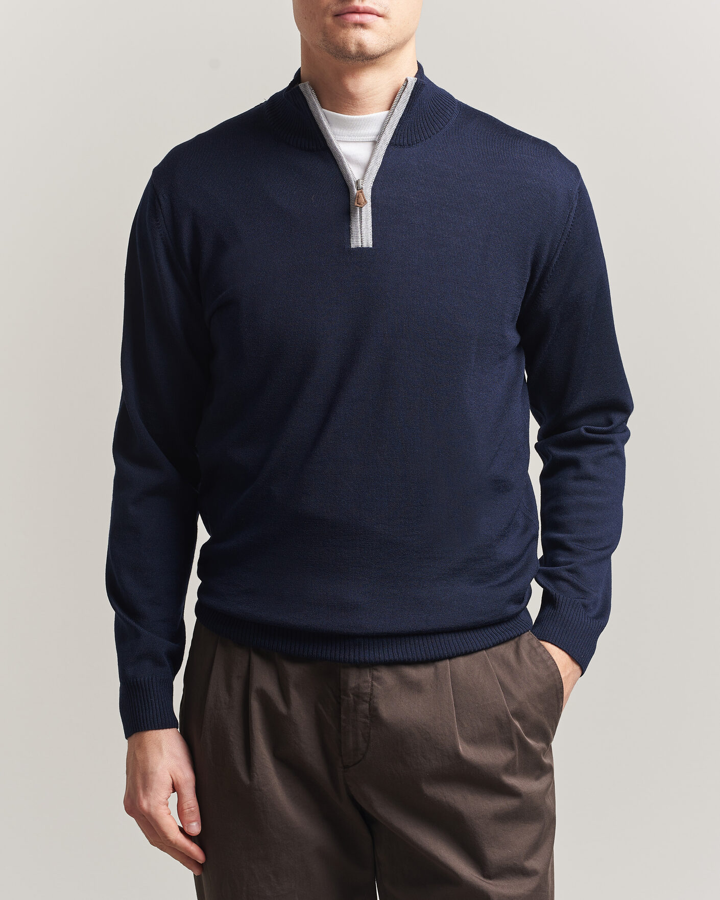 Herr | Tröjor | Stenströms | Merino Contrast Half-Zip Navy