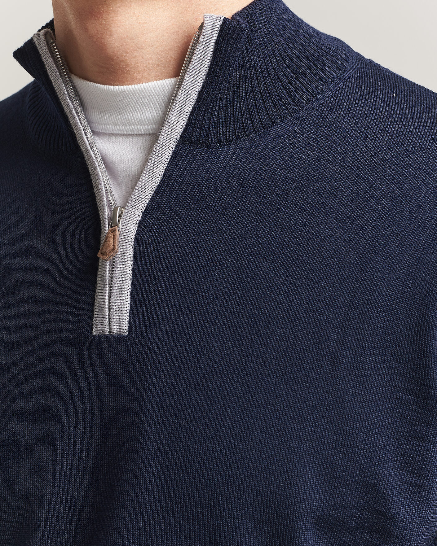 Herr | Tröjor | Stenströms | Merino Contrast Half-Zip Navy