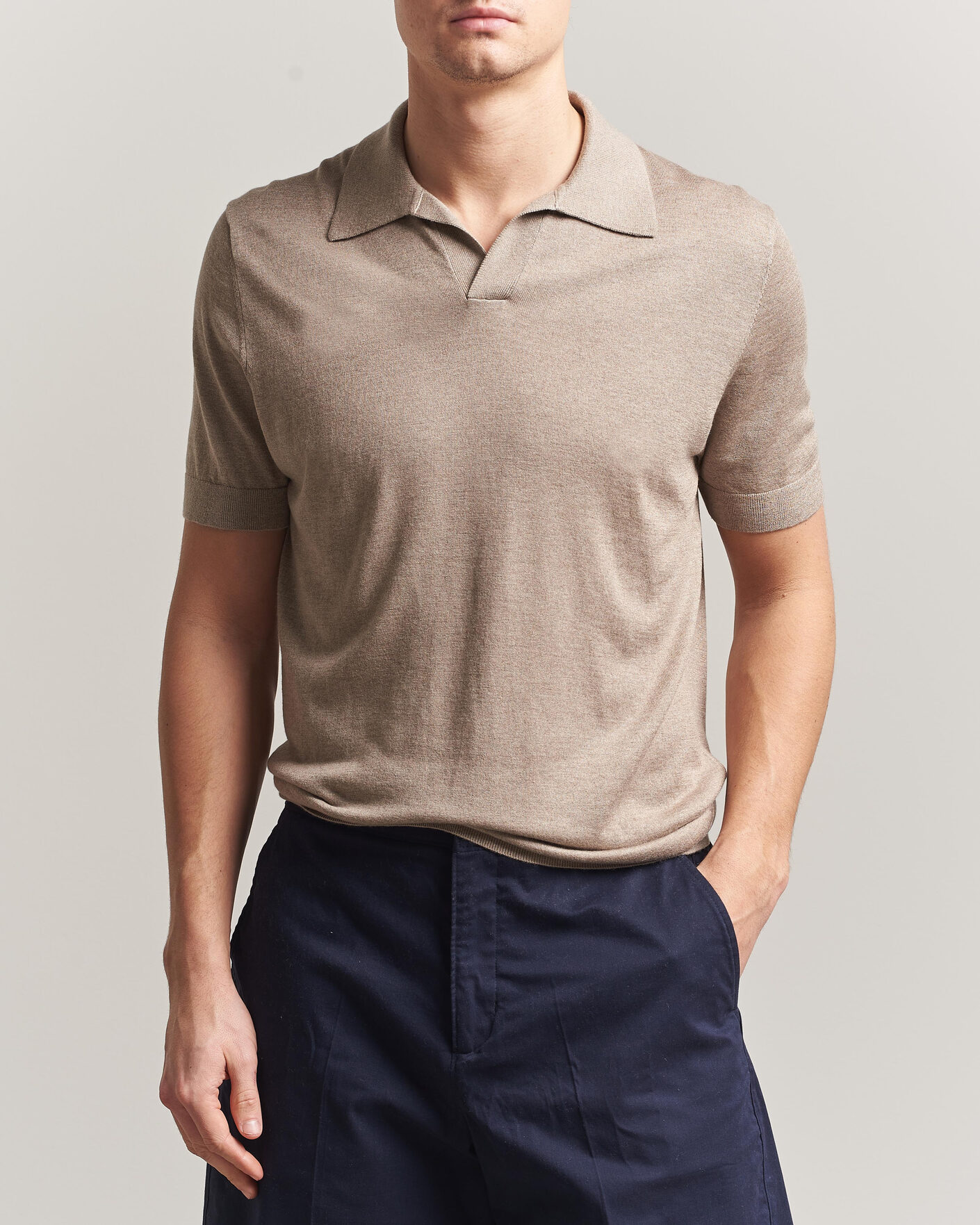 Herr | Pikéer | Stenströms | Silk/Cashmere Polo Taupe