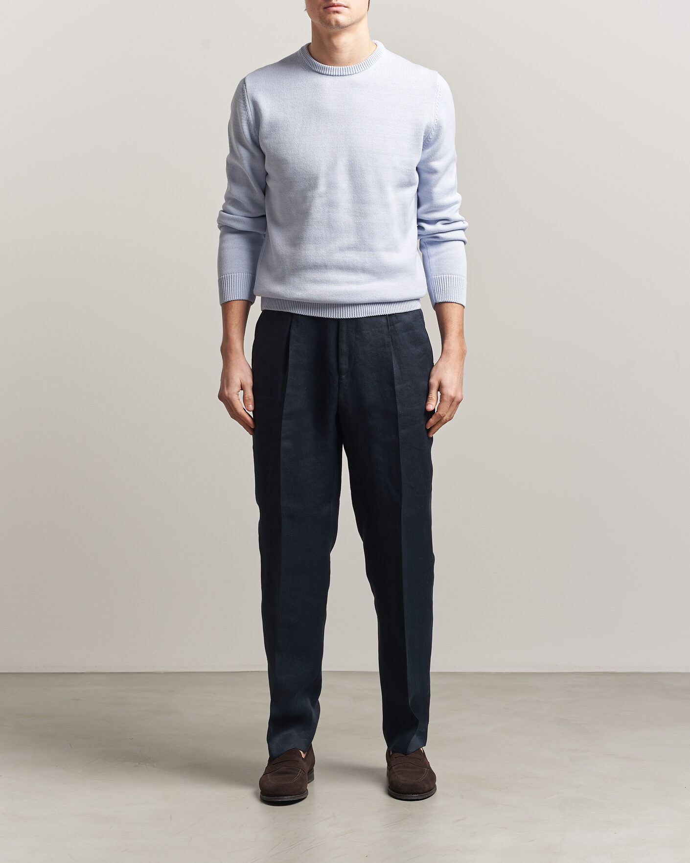 Herr | Tröjor | Stenströms | Organic Cotton Knitted Sweater Light Blue