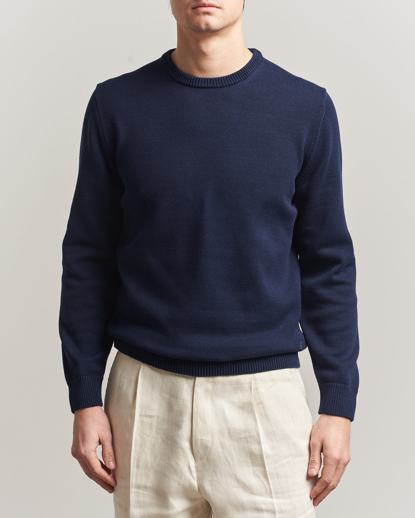 Herr | Tröjor | Stenströms | Organic Cotton Knitted Sweater Navy
