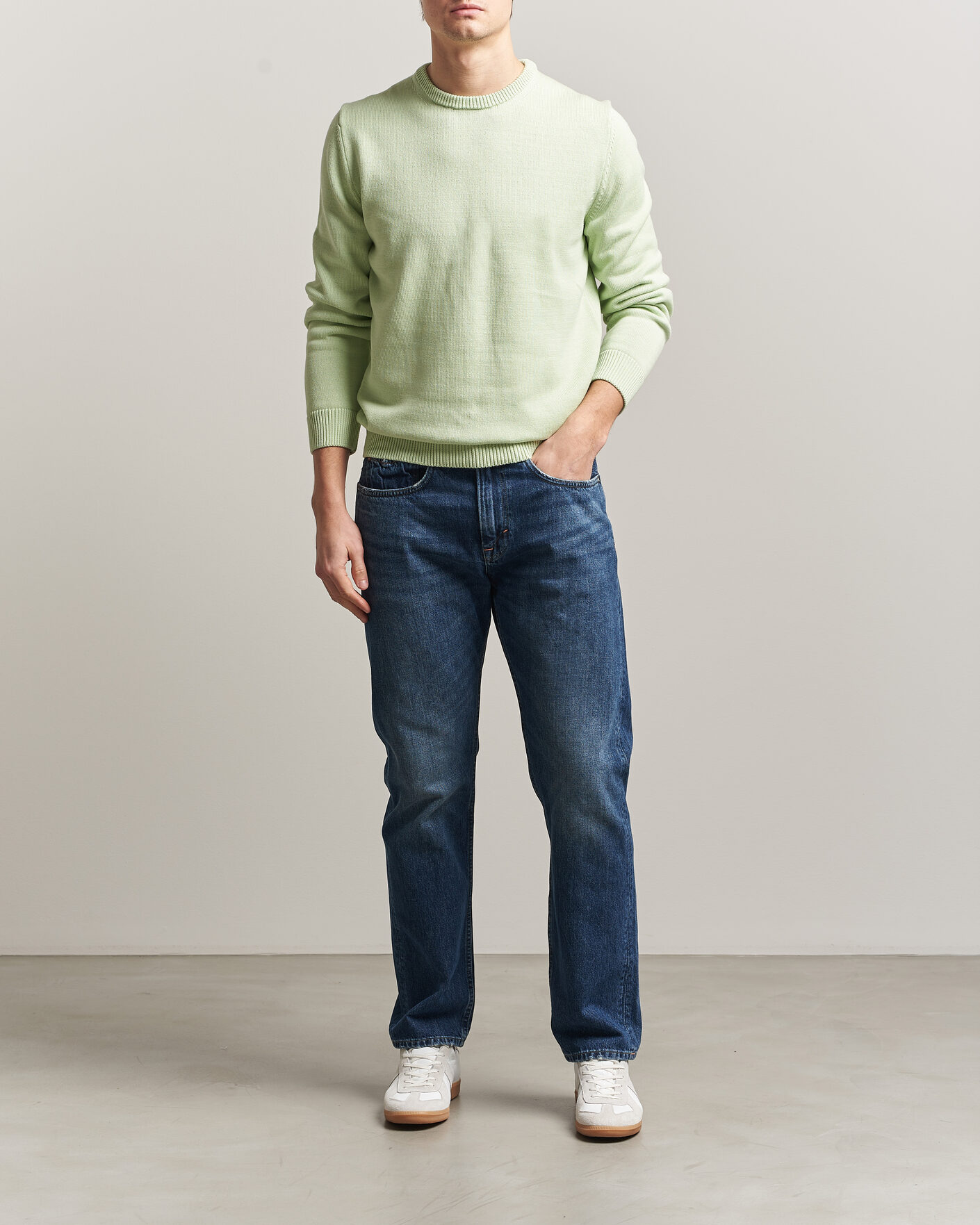 Herr | Tröjor | Stenströms | Organic Cotton Knitted Sweater Light Green
