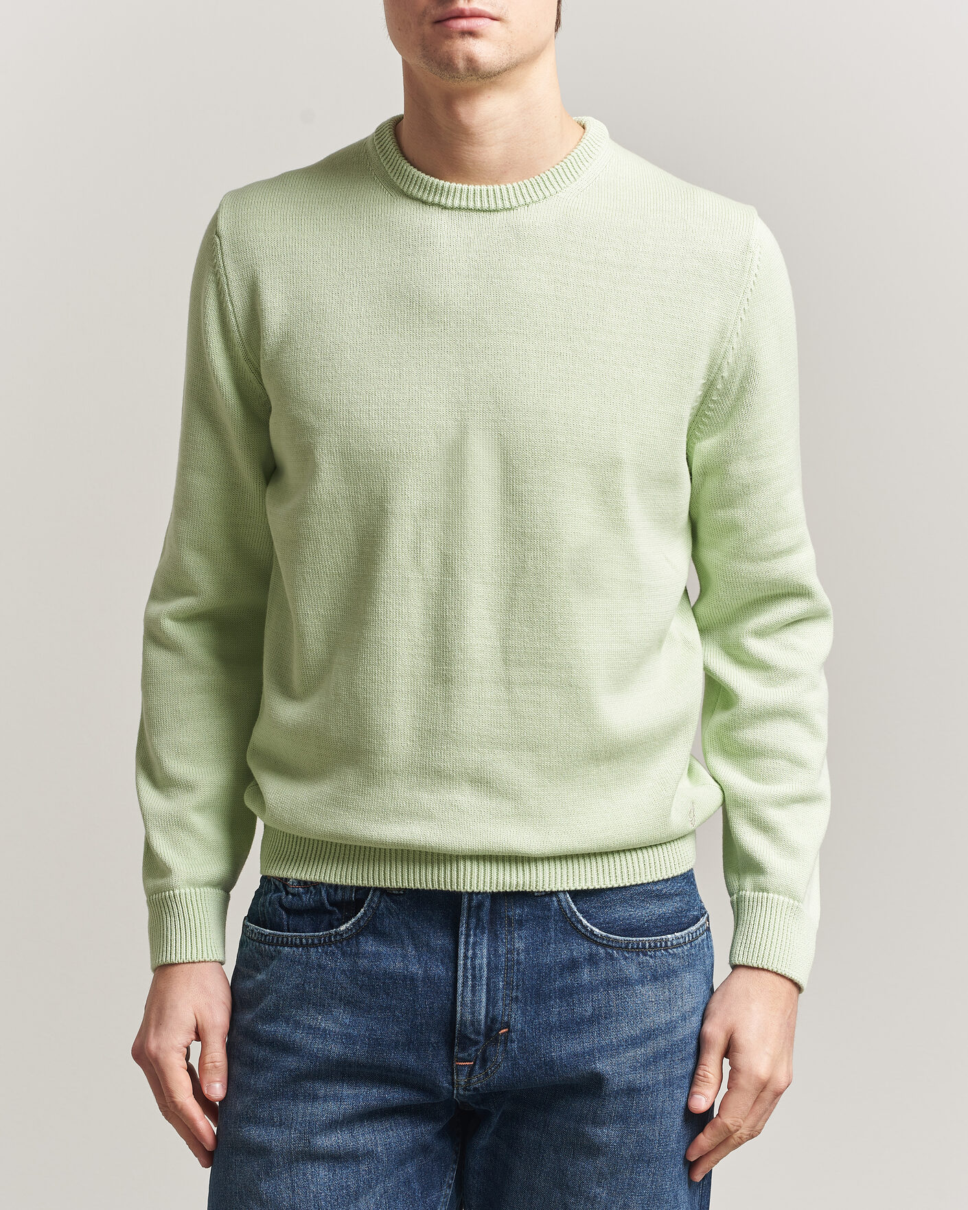 Herr | Tröjor | Stenströms | Organic Cotton Knitted Sweater Light Green