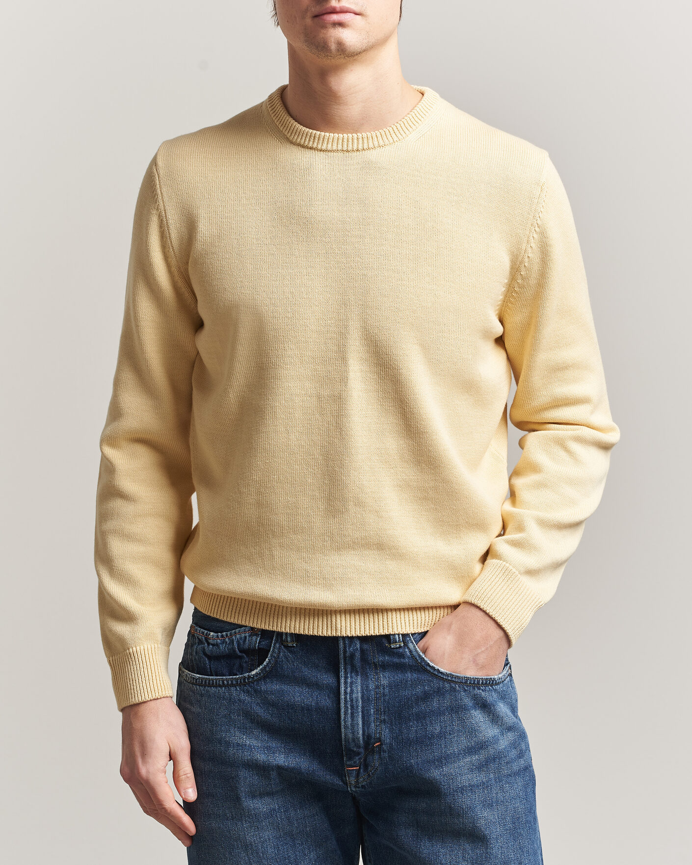Herr | Tröjor | Stenströms | Organic Cotton Knitted Sweater Light Yellow