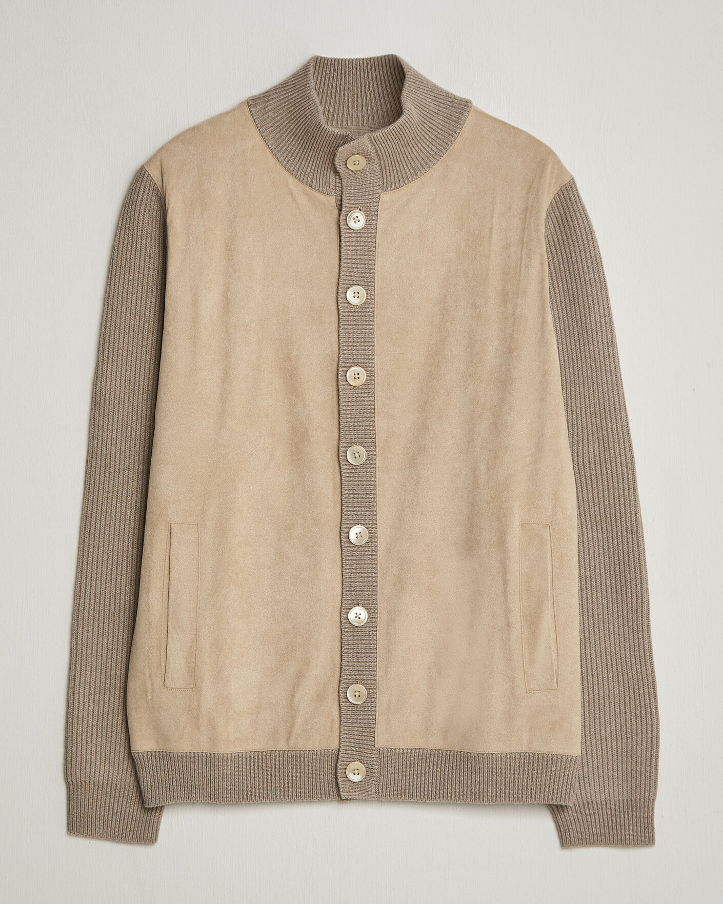 Herr | Tröjor | Stenströms | Knitted Hybrid Buttoned Alcantara Cardigan Taupe