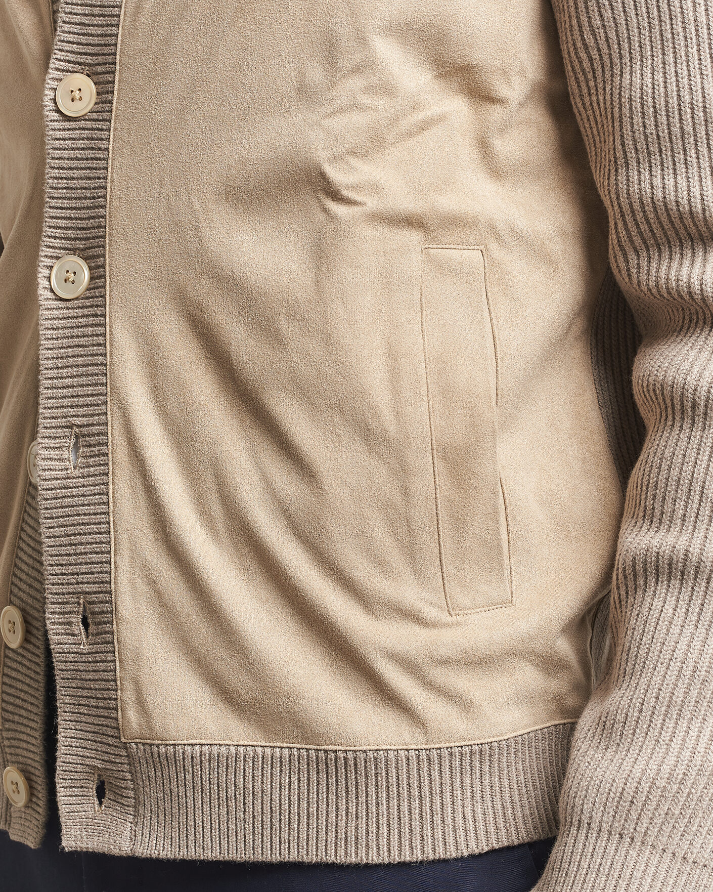 Herr | Tröjor | Stenströms | Knitted Hybrid Buttoned Alcantara Cardigan Taupe