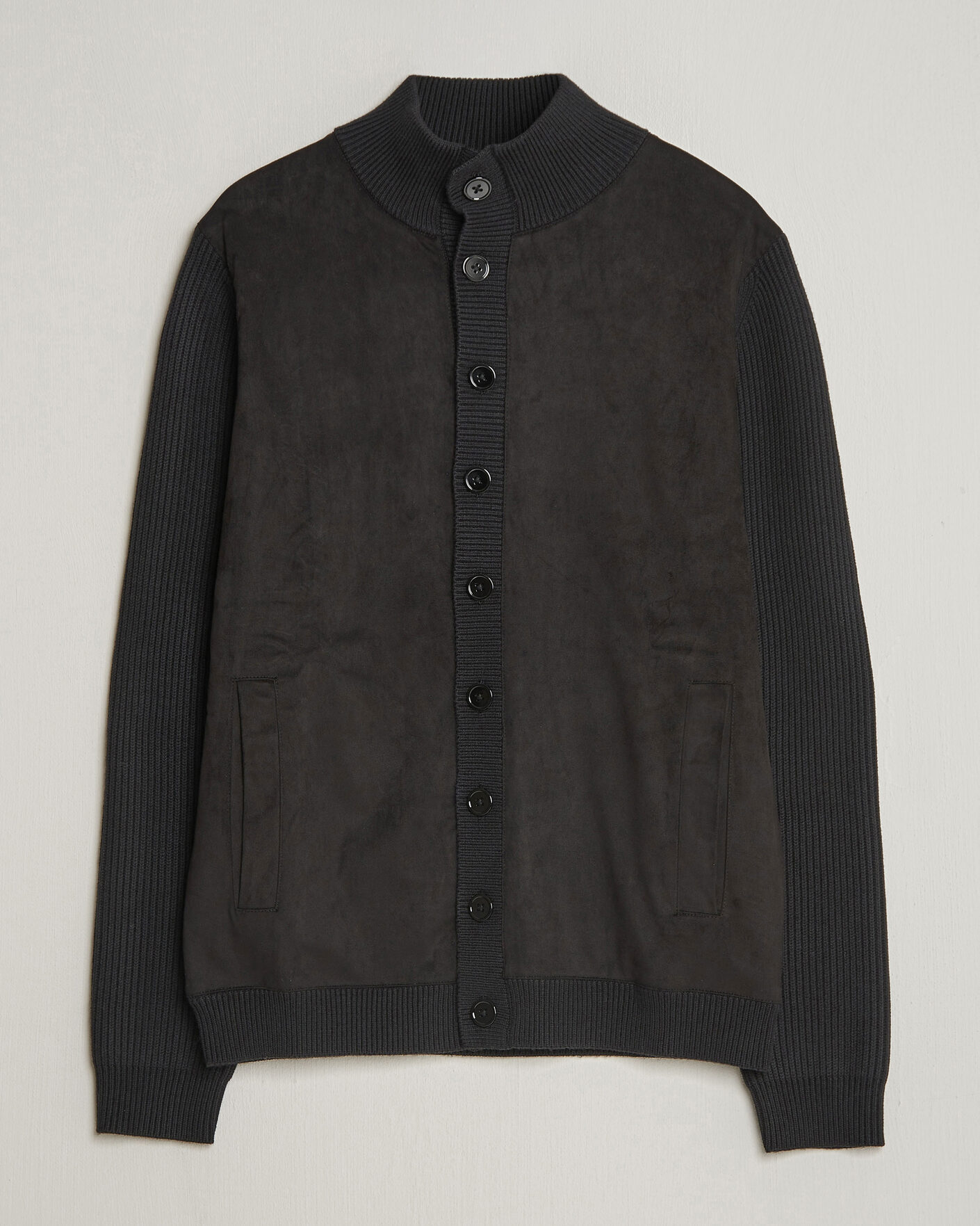Herr | Tröjor | Stenströms | Knitted Hybrid Buttoned Alcantara Cardigan Black