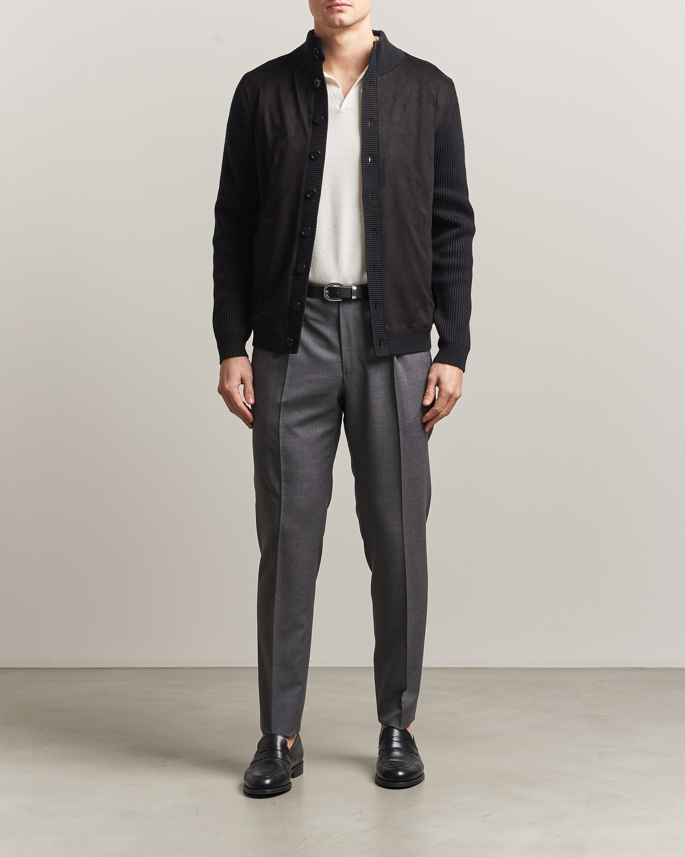 Herr | Tröjor | Stenströms | Knitted Hybrid Buttoned Alcantara Cardigan Black