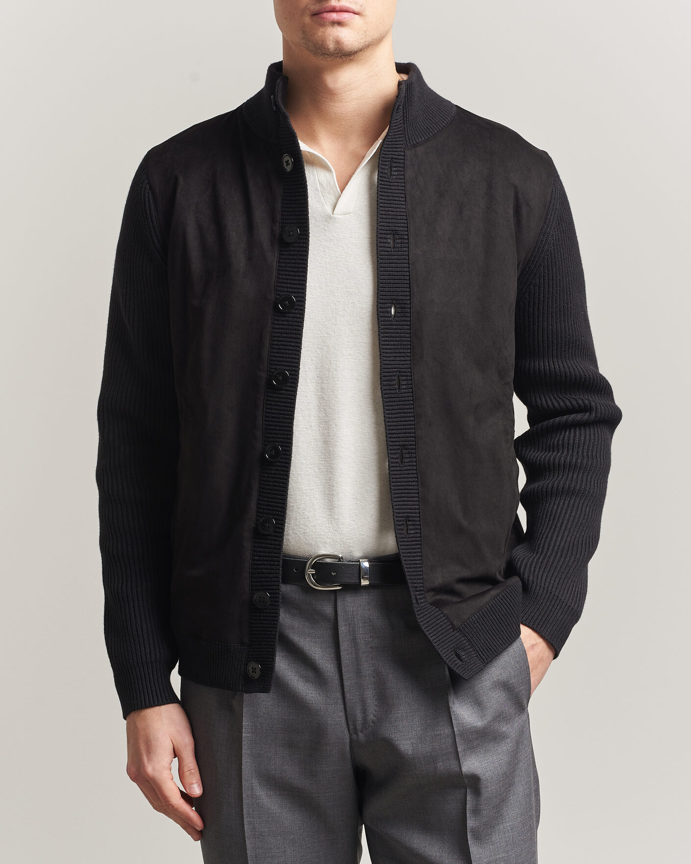 Herr | Tröjor | Stenströms | Knitted Hybrid Buttoned Alcantara Cardigan Black