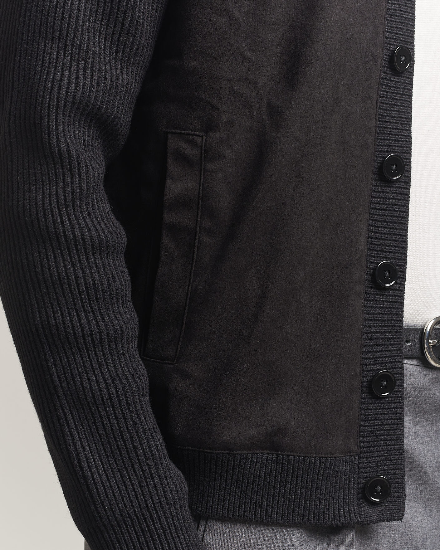 Herr | Tröjor | Stenströms | Knitted Hybrid Buttoned Alcantara Cardigan Black